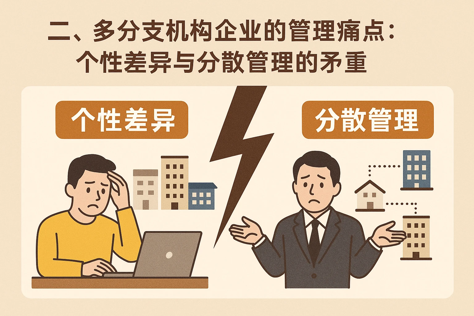 二、多分支机构企业的管理痛点:个性差异与分散管理的矛盾