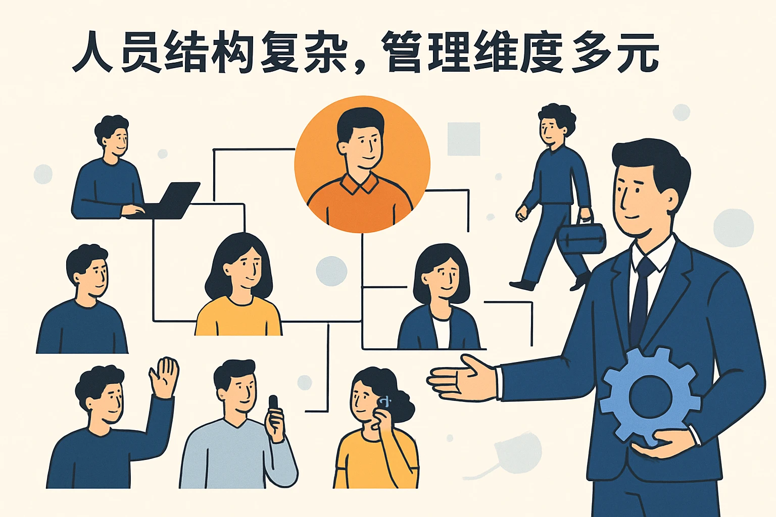 1. 人员结构复杂，管理维度多元