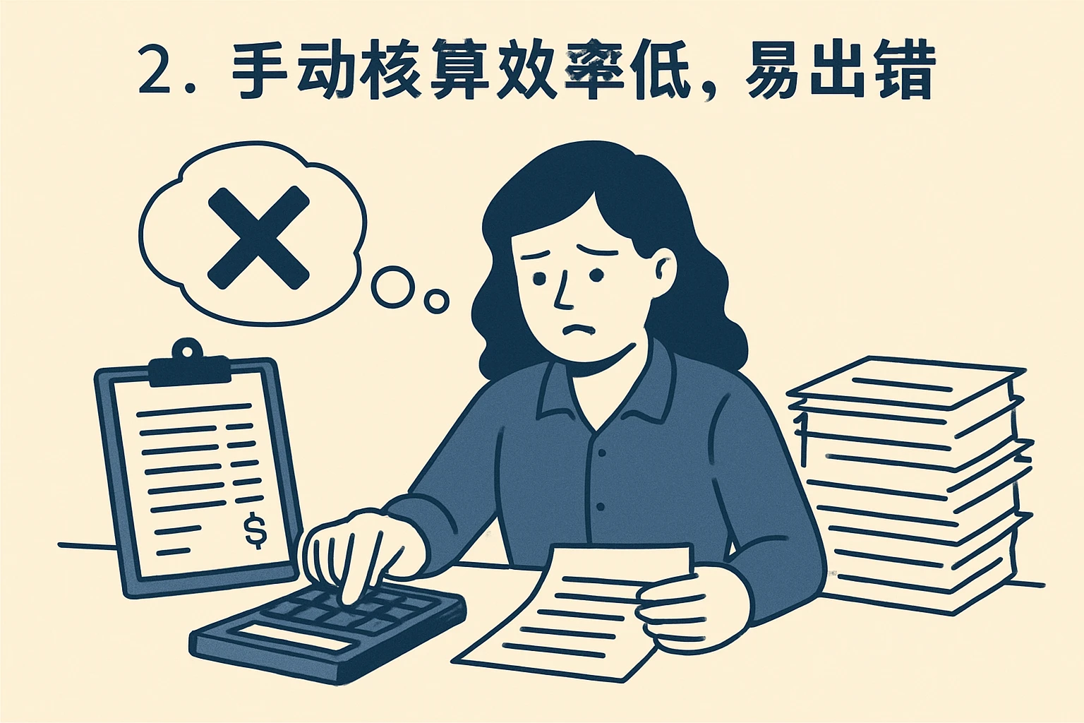 2. 手动核算效率低,易出错