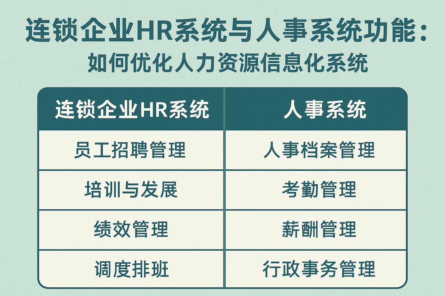 连锁企业HR系统与人事系统功能比较:如何优化人力资源信息化系统