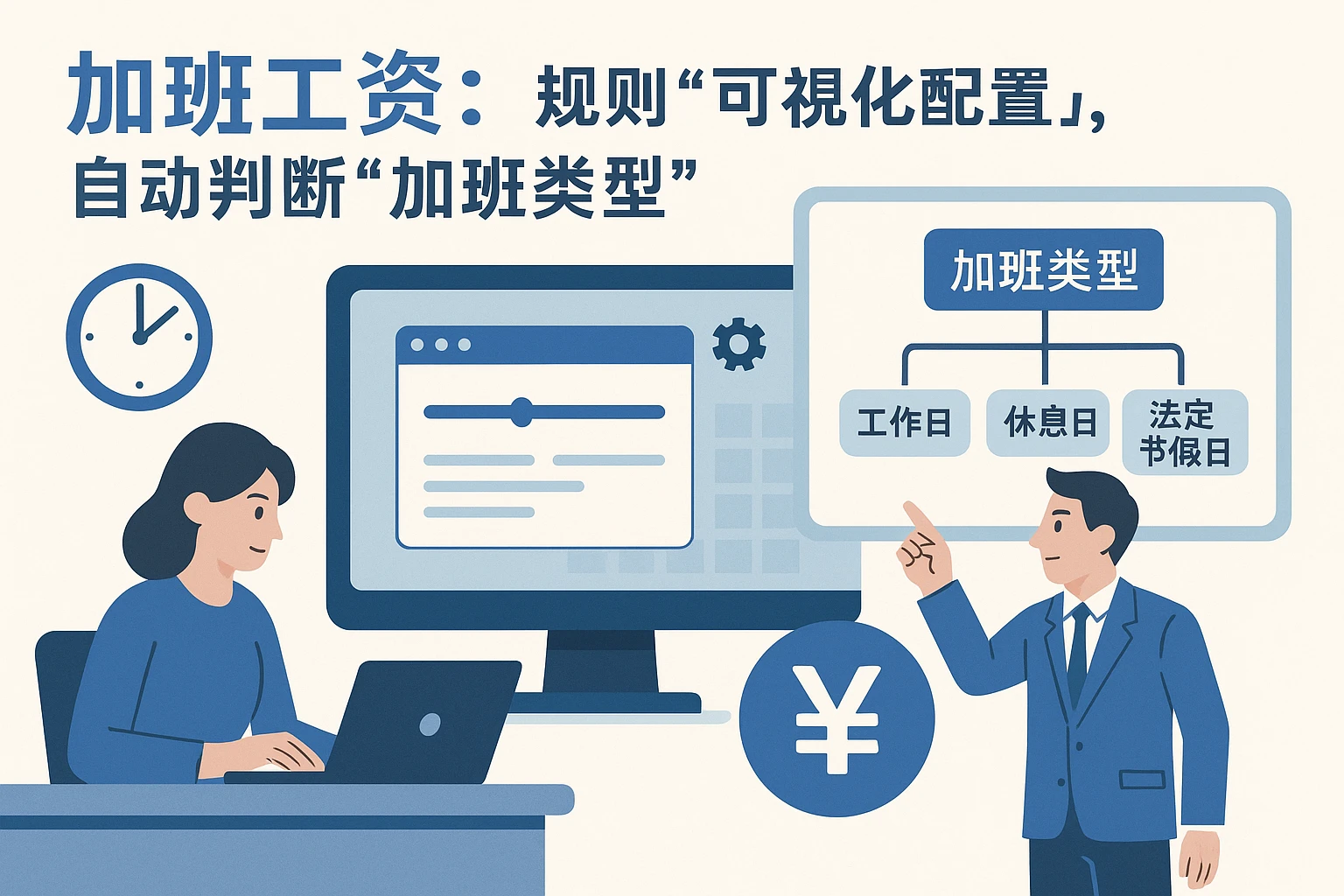 2. 加班工资:规则“可视化配置”,自动判断“加班类型”