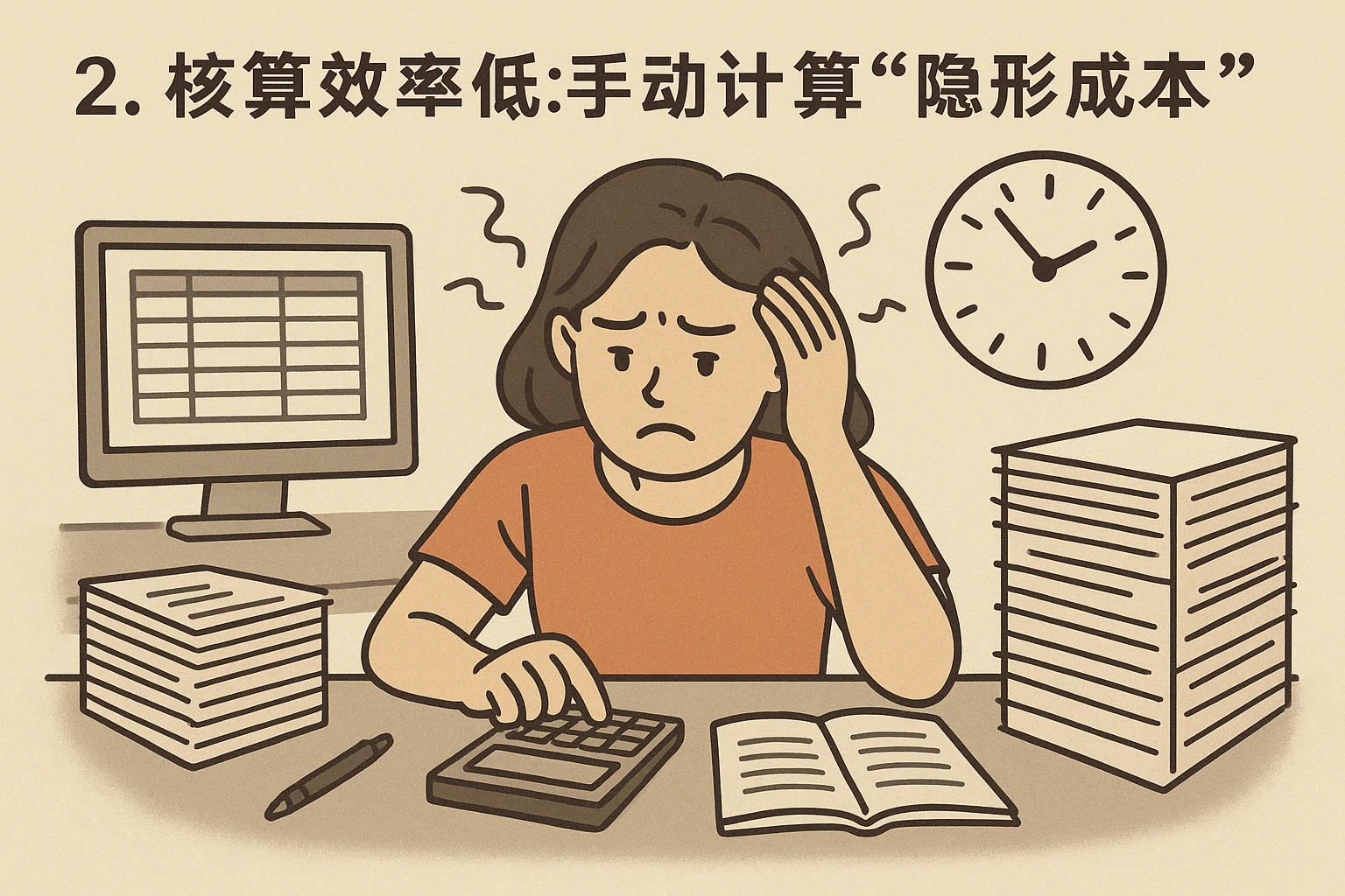2. 核算效率低：手动计算的“隐形成本”