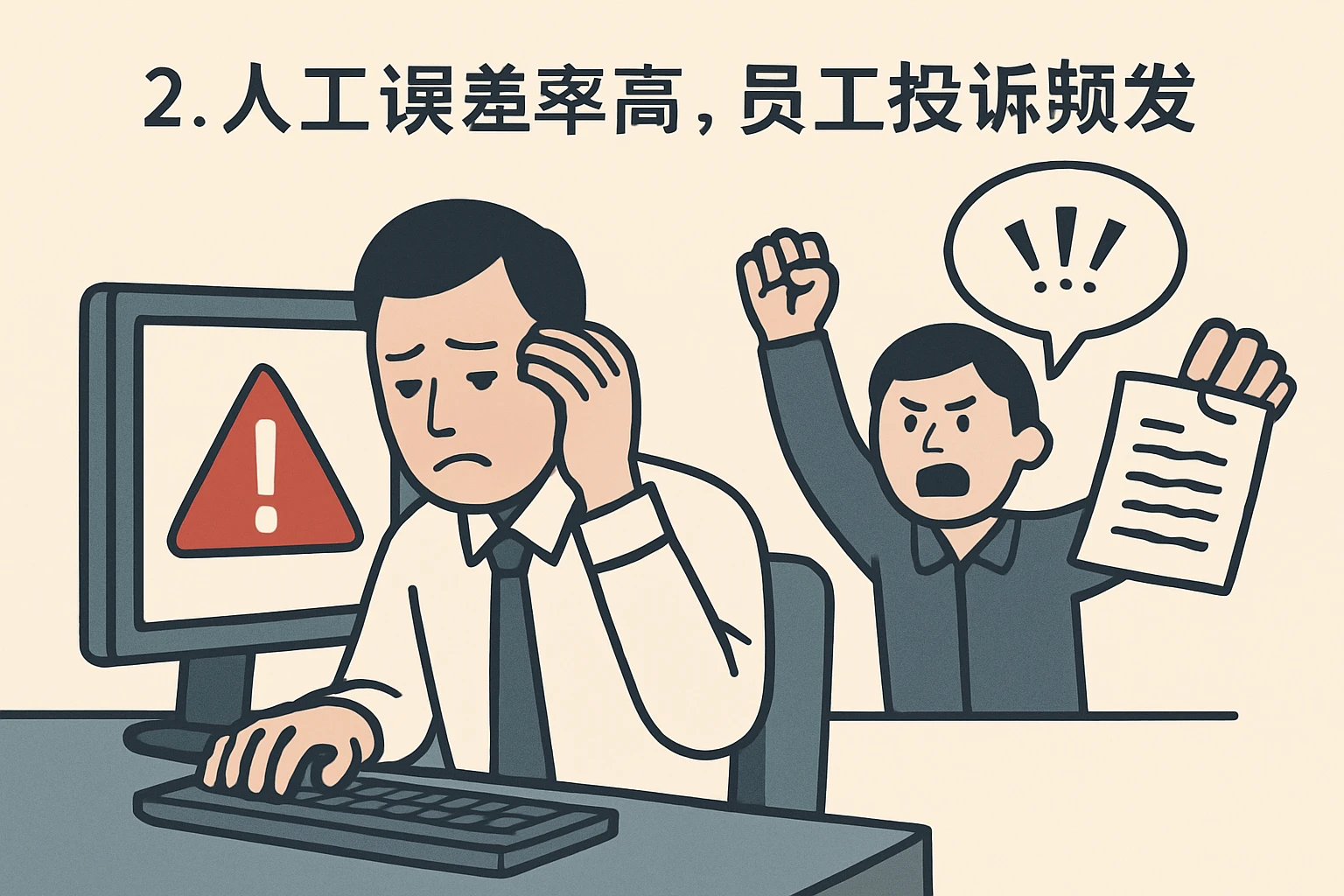 2. 人工误差率高，员工投诉频发