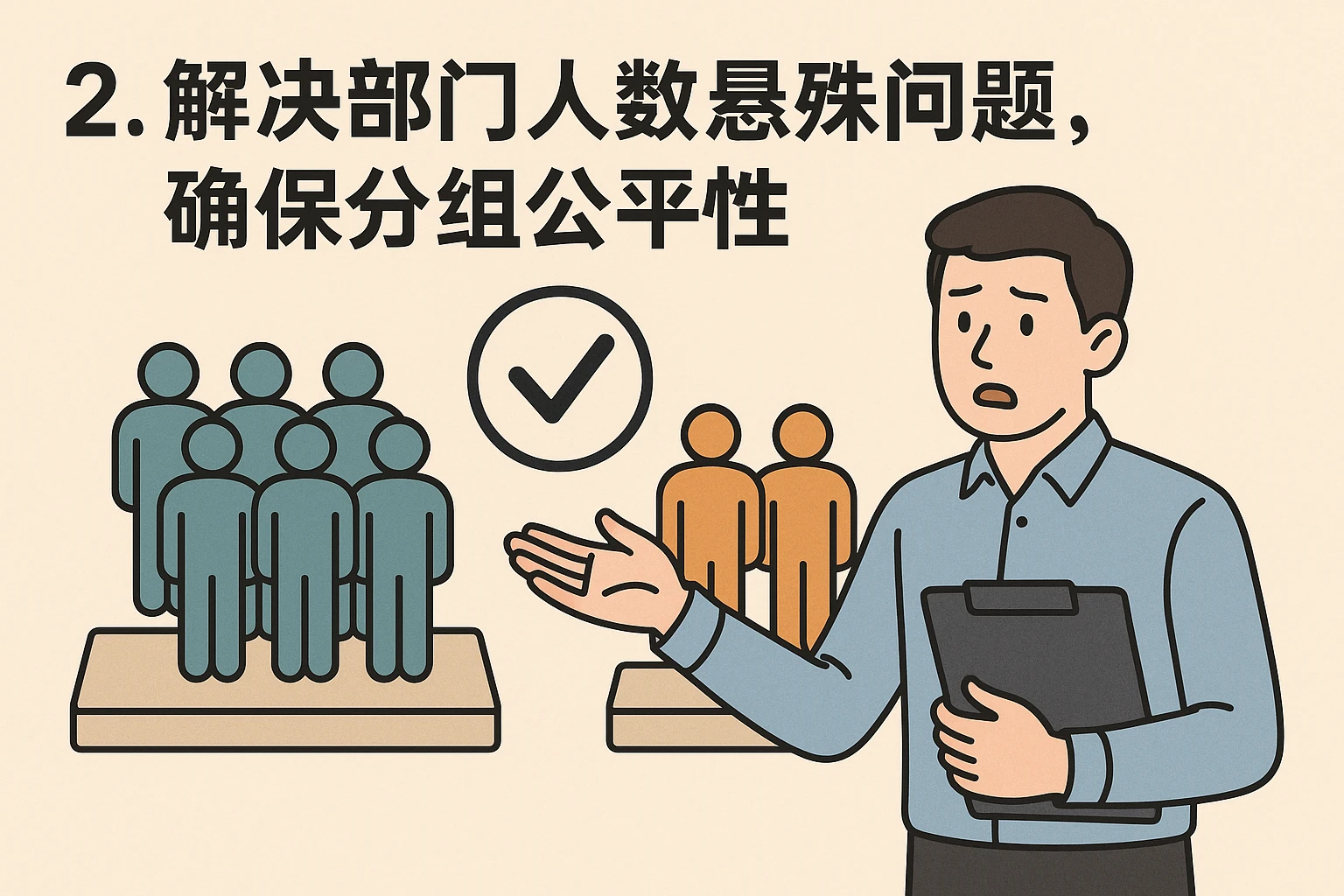 2. 解决部门人数悬殊问题,确保分组公平性