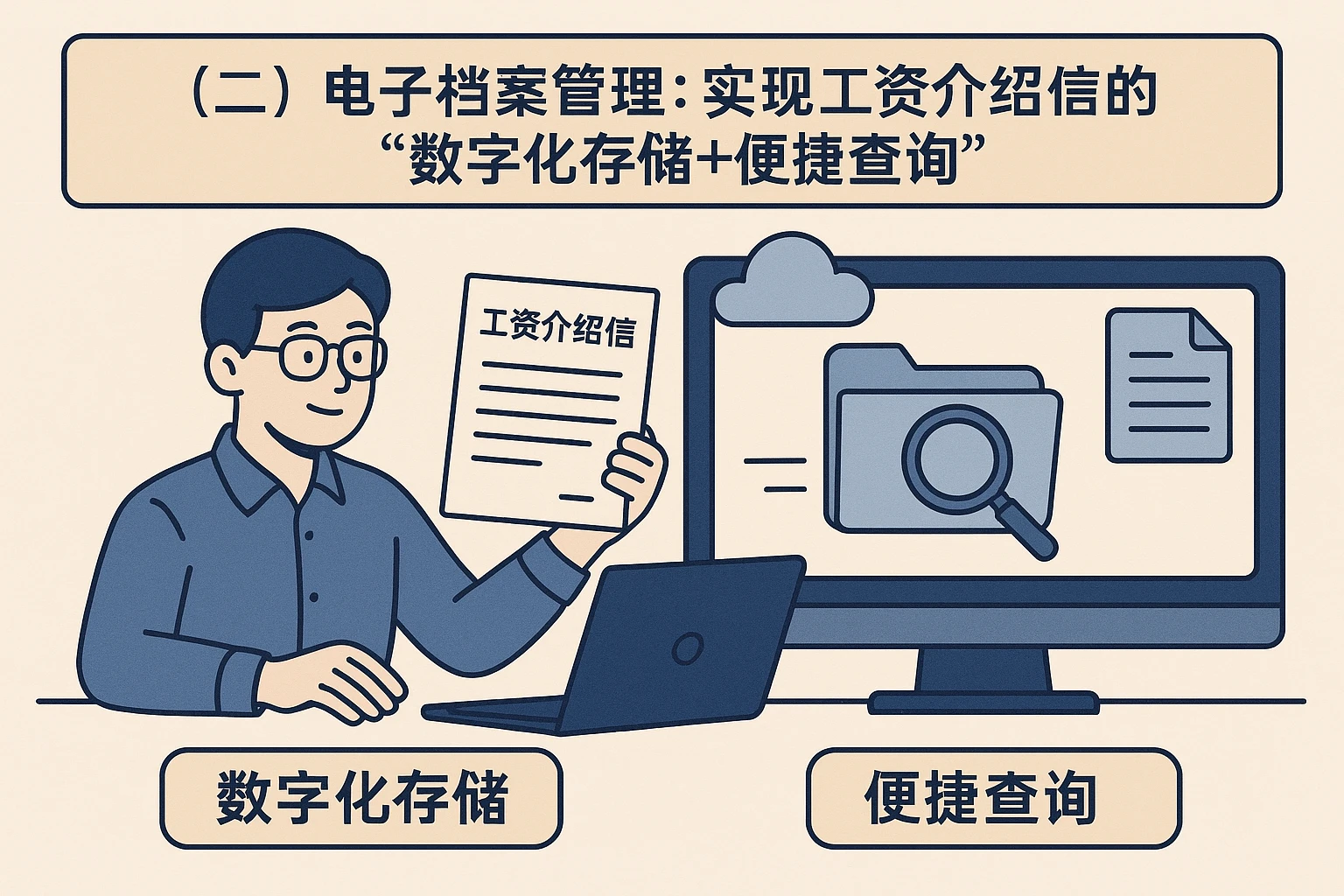 (二)电子档案管理:实现工资介绍信的“数字化存储+便捷查询”