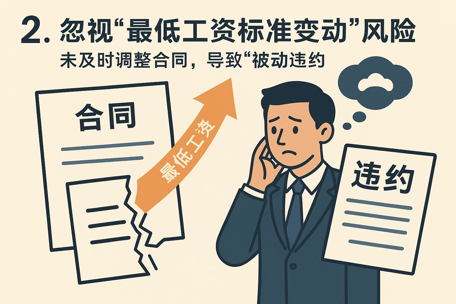 2. 忽视“最低工资标准变动”风险：未及时调整合同，导致“被动违约”