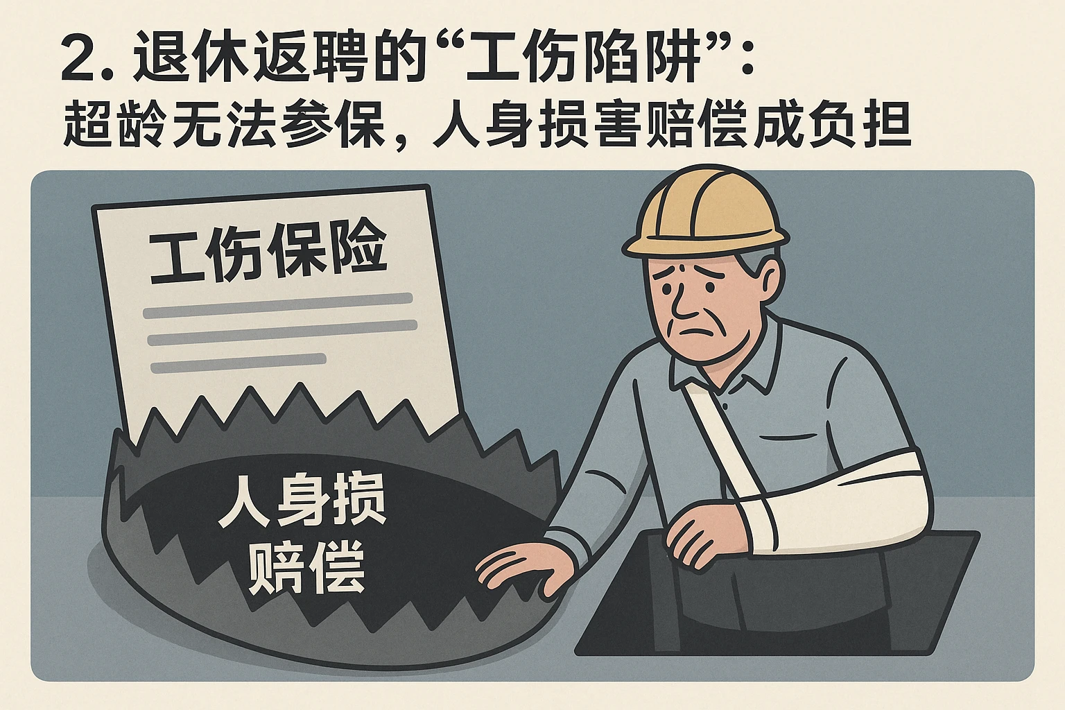2. 退休返聘的“工伤陷阱”：超龄无法参保，人身损害赔偿成负担