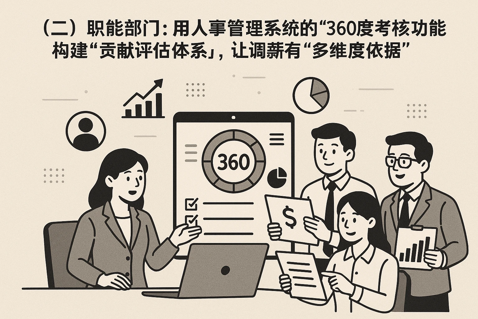 （二）职能部门：用人事管理系统的“360度考核功能”构建“贡献评估体系”，让调薪有“多维度依据”