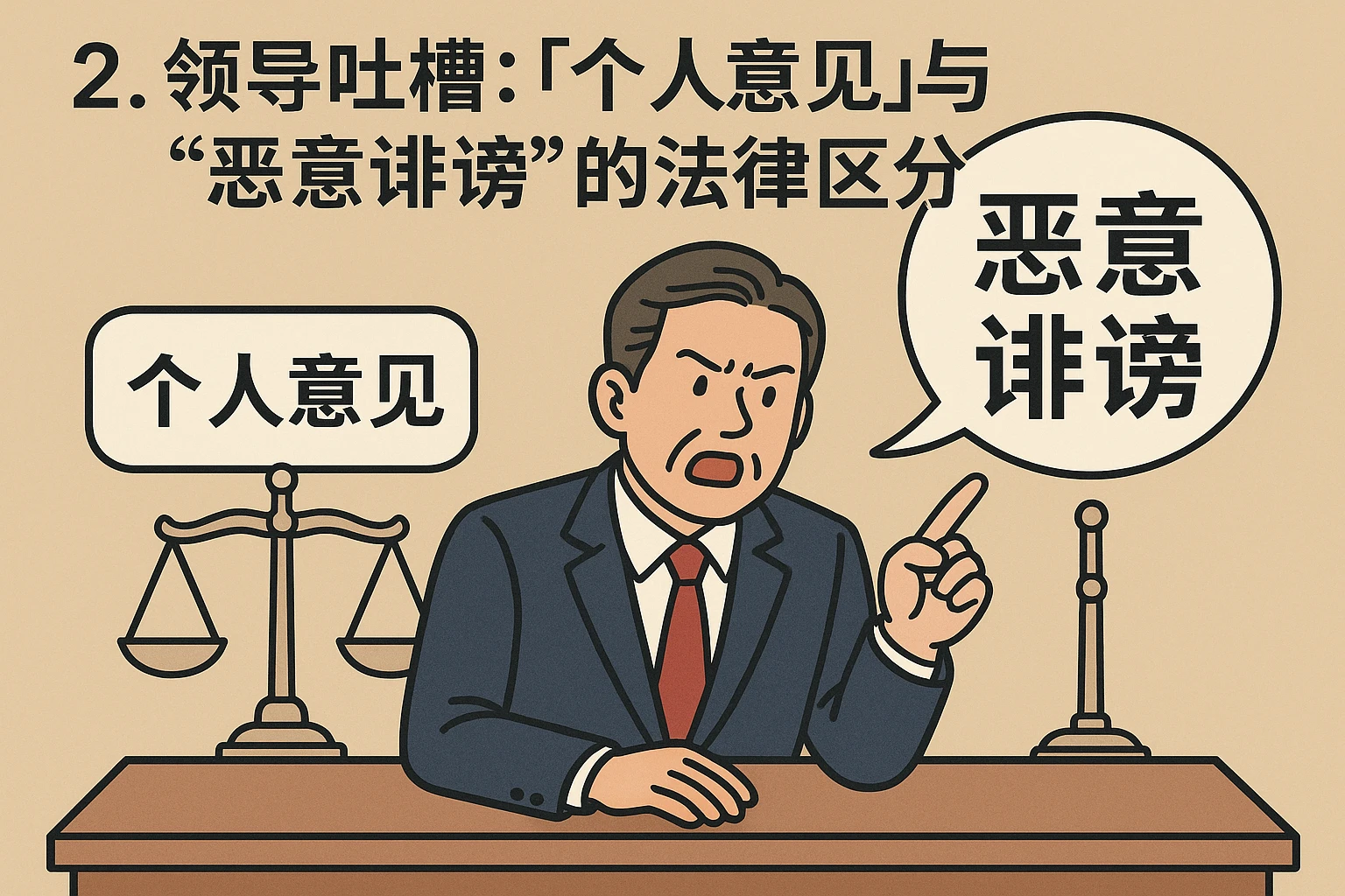 2. 领导吐槽:“个人意见”与“恶意诽谤”的法律区分