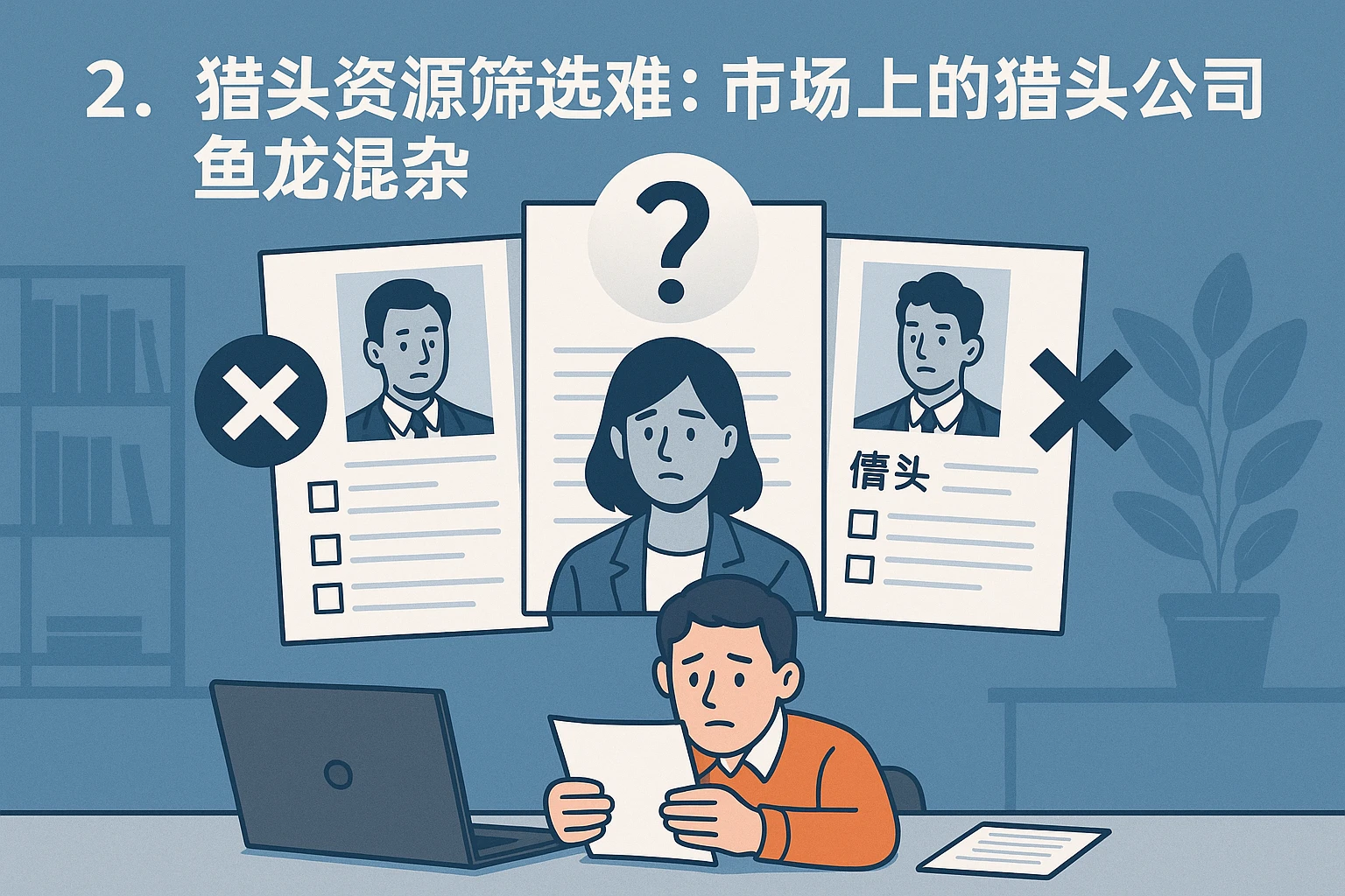 2. 猎头资源筛选难：市场上的猎头公司鱼龙混杂