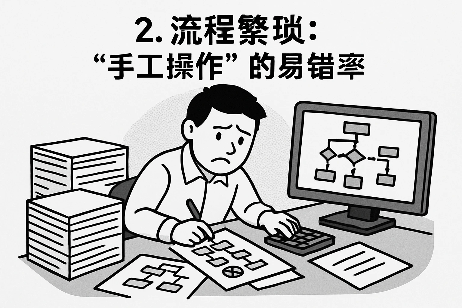 2. 流程繁琐：“手工操作”的易错率