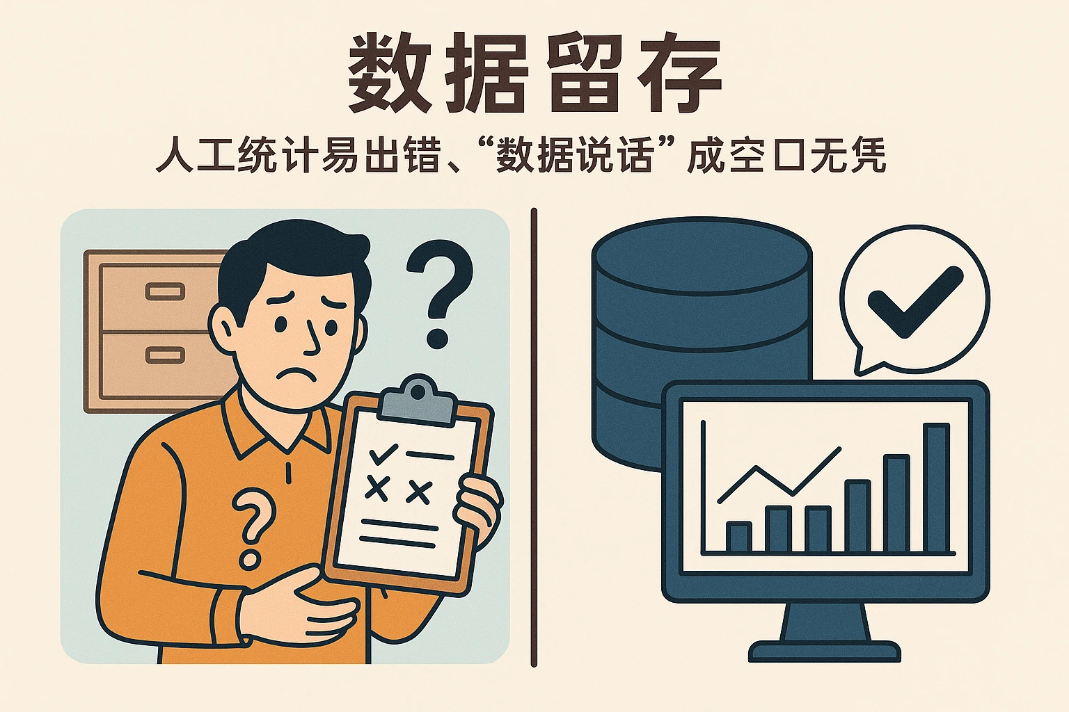 2. 数据留存:人工统计易出错,“数据说话”成空口无凭