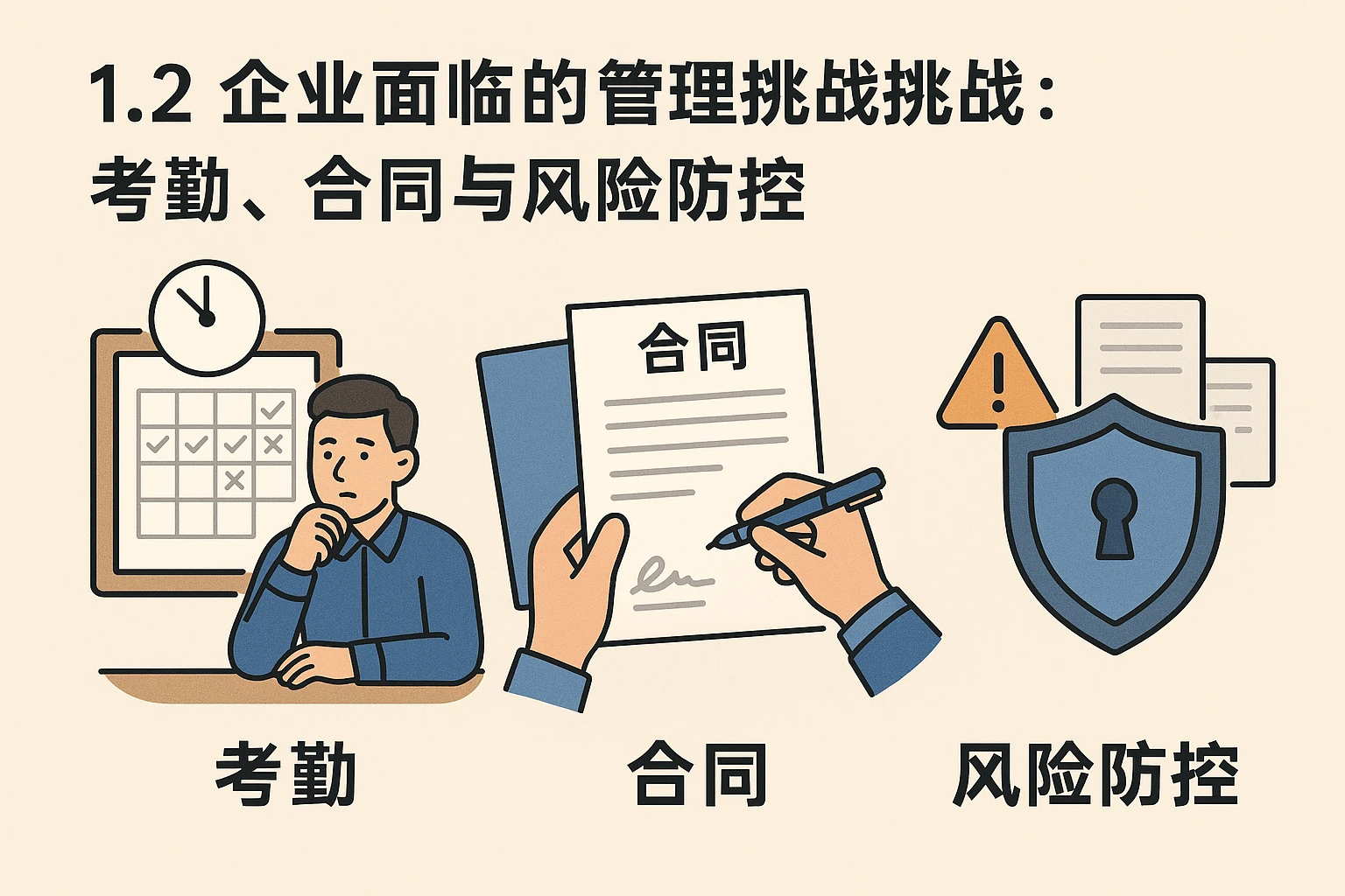 1.2 企业面临的管理挑战:考勤、合同与风险防控