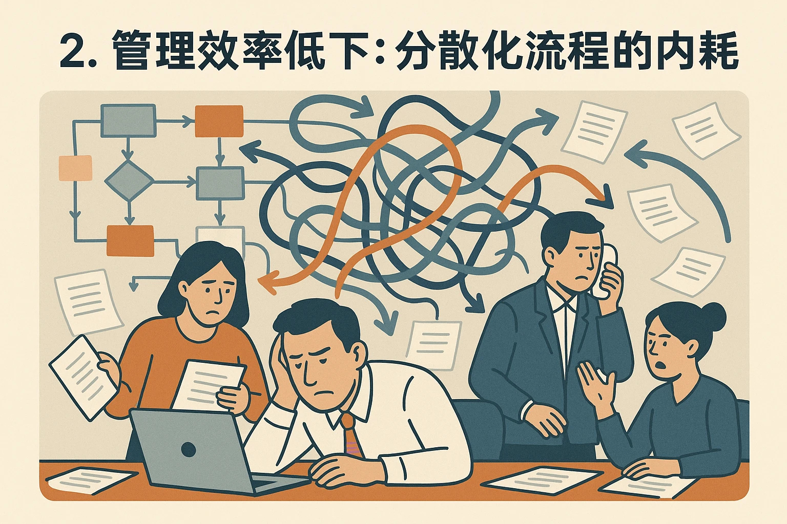 2. 管理效率低下：分散化流程的内耗