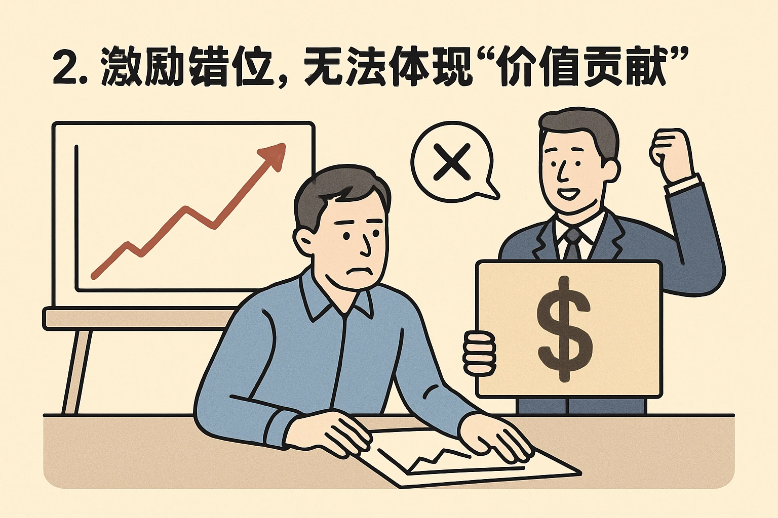2. 激励错位，无法体现“价值贡献”