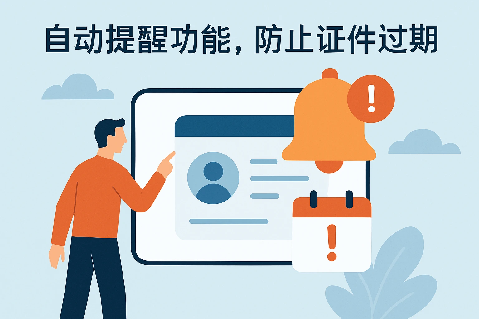 2. 自动提醒功能，防止证件过期