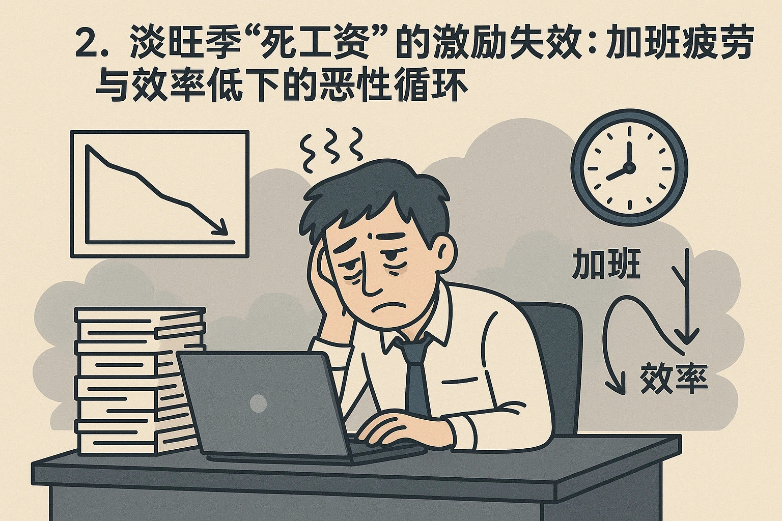 2. 淡旺季“死工资”的激励失效:加班疲劳与效率低下的恶性循环