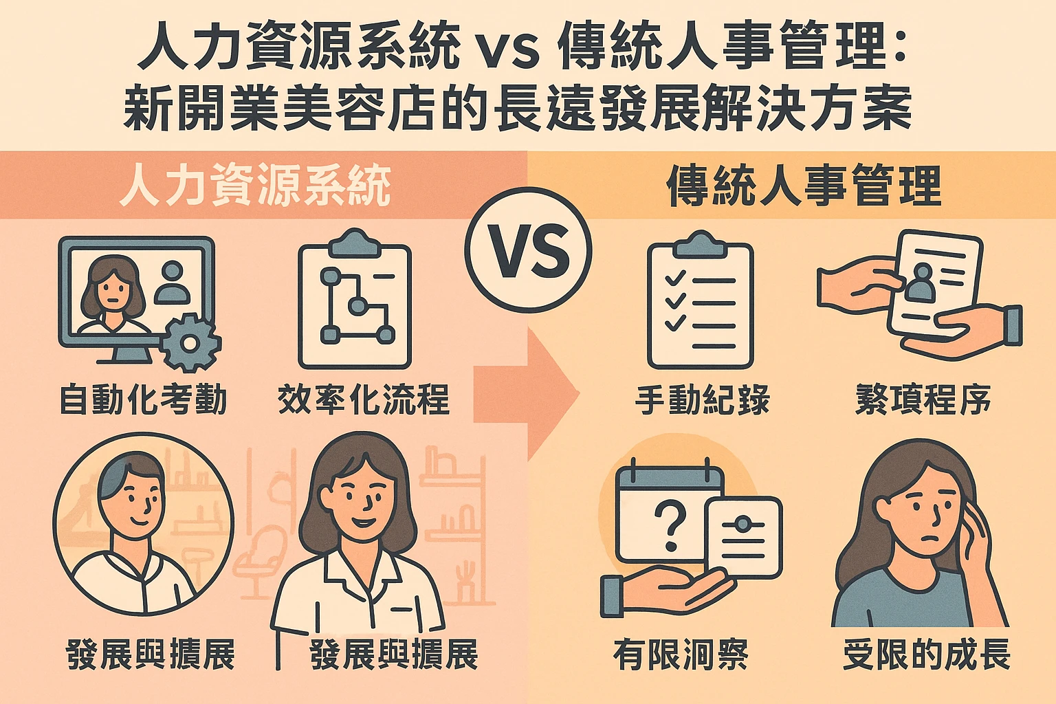 人力资源系统vs传统人事管理：新开业美容店的长远发展解决方案