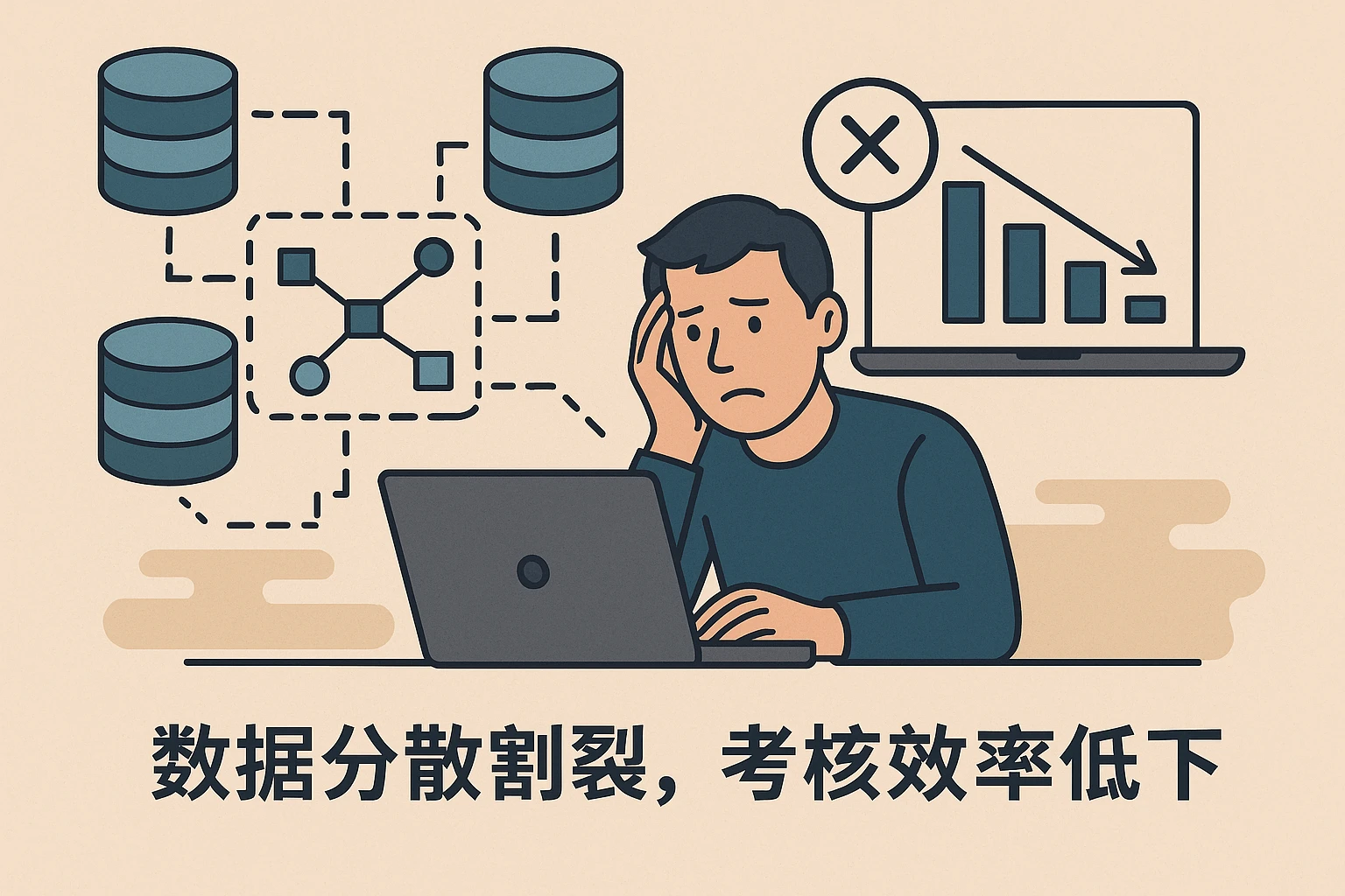 2. 数据分散割裂，考核效率低下