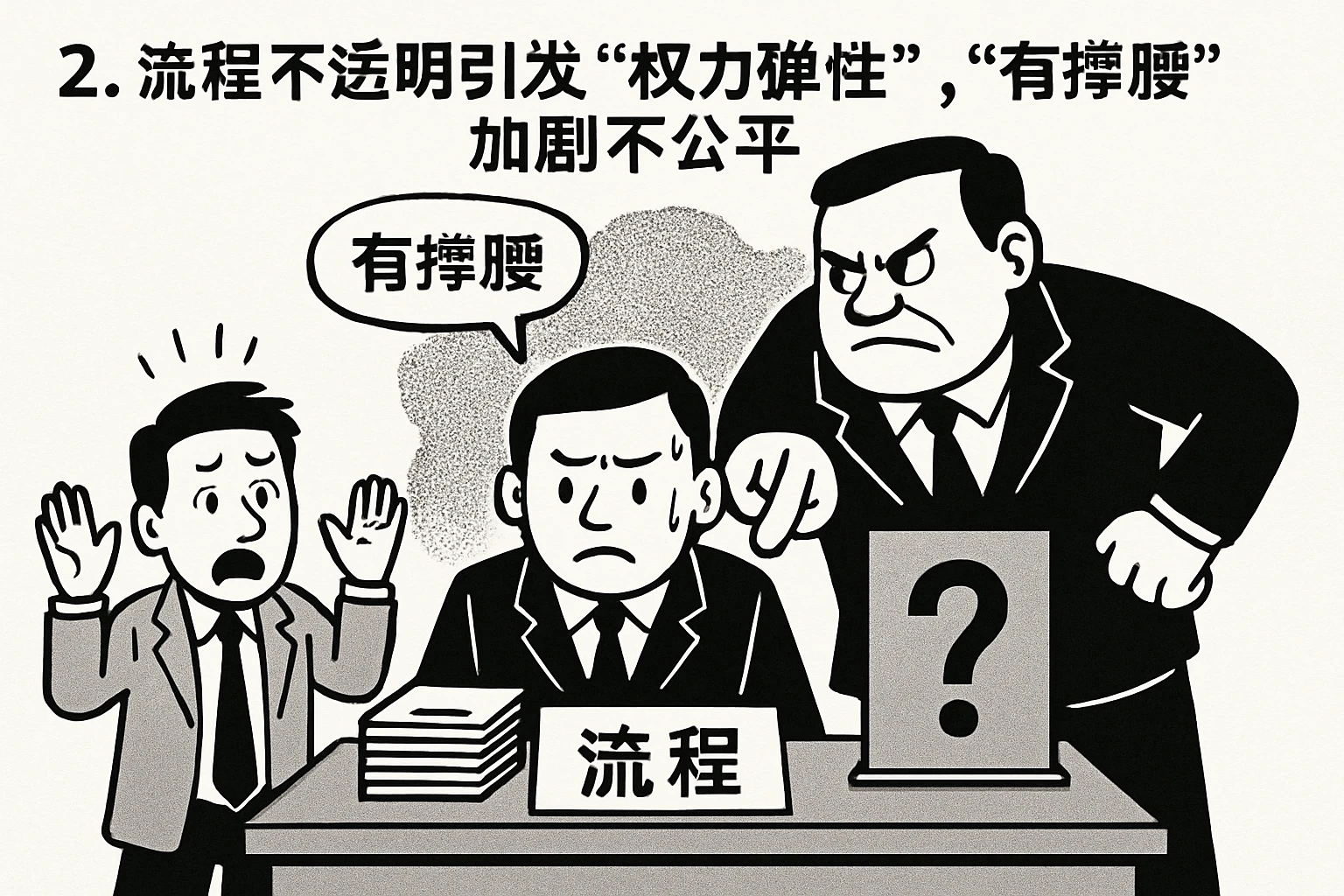 2. 流程不透明引发“权力弹性”，“有撑腰”加剧不公平