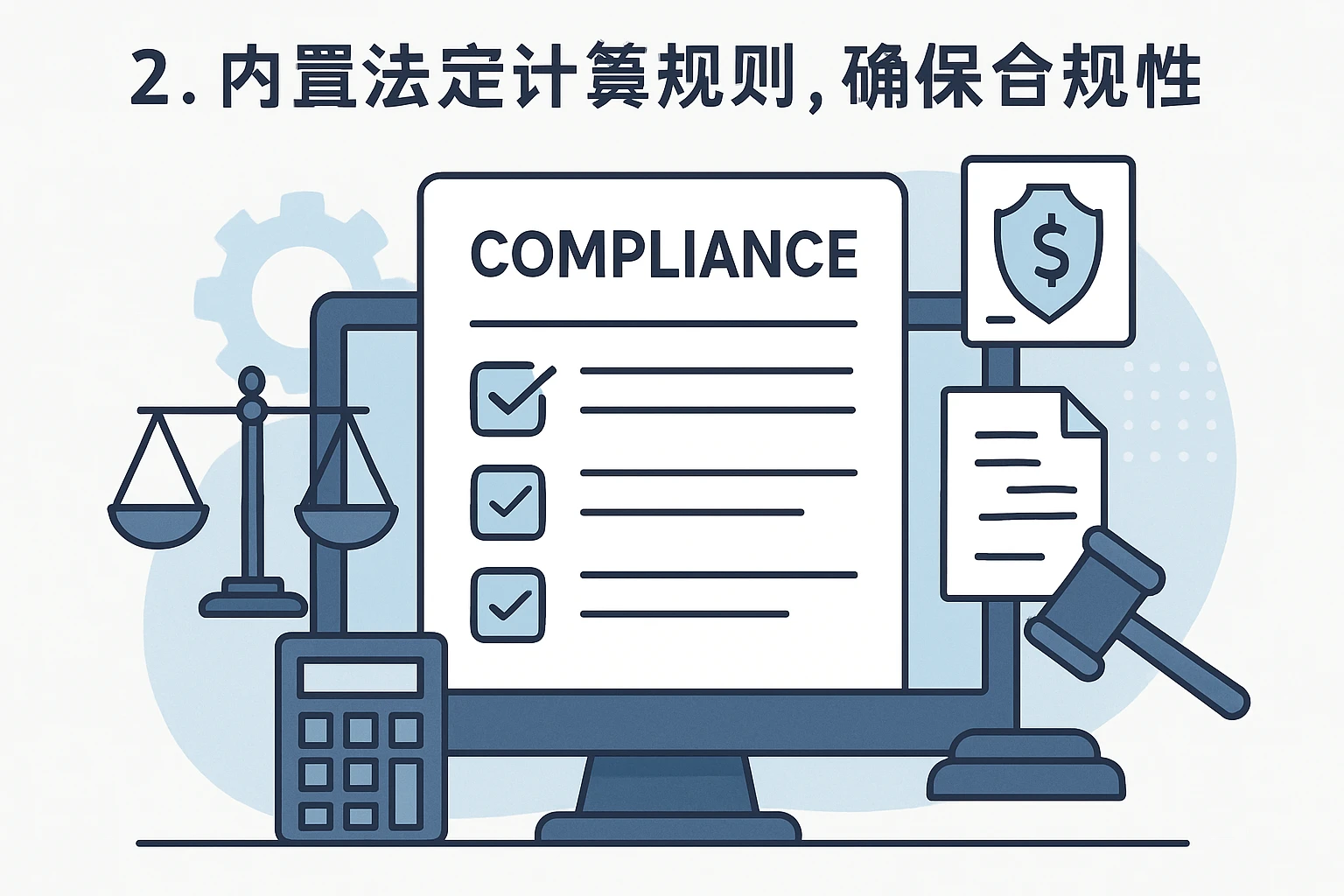 2. 内置法定计算规则,确保合规性