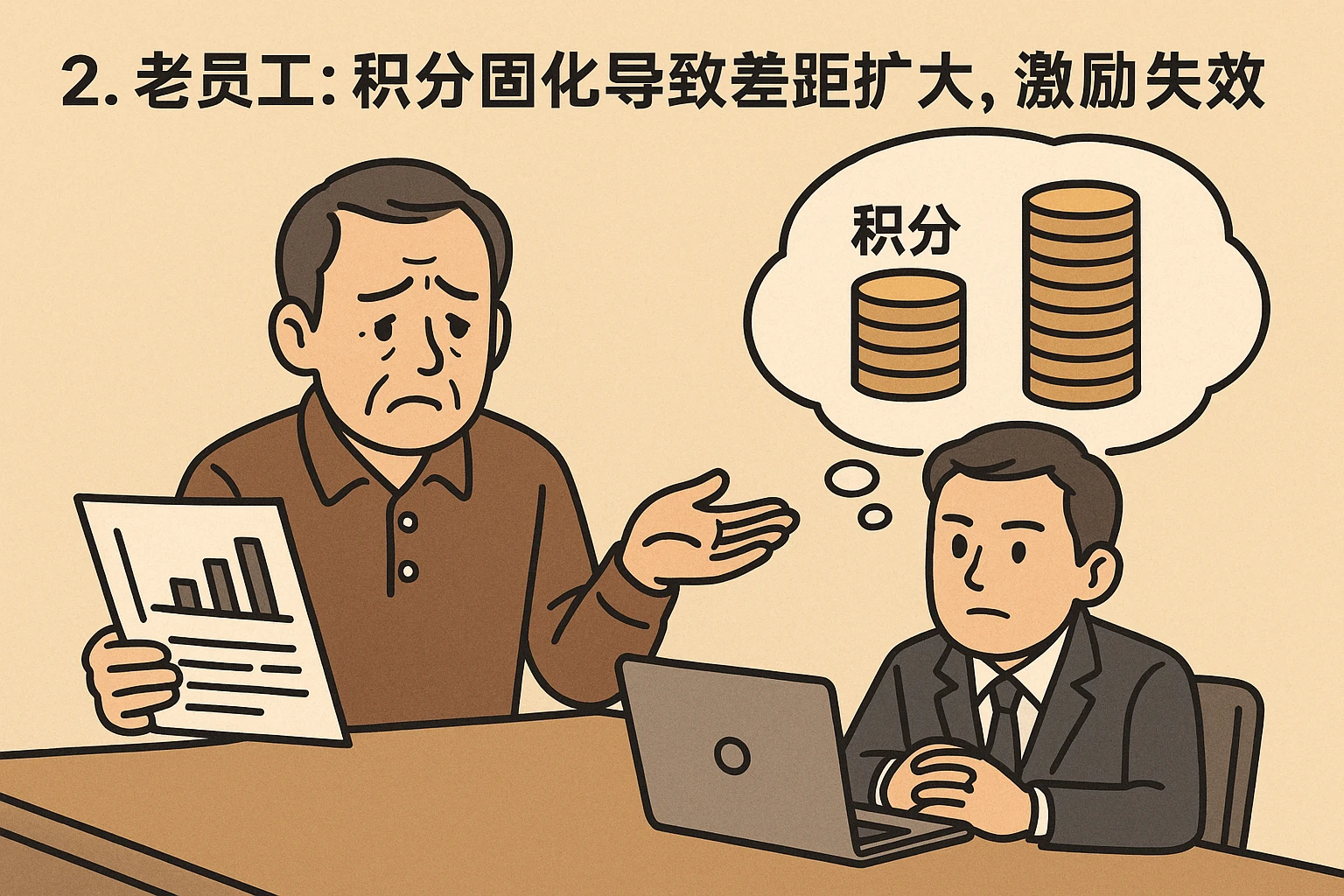 2. 老员工：积分固化导致差距扩大，激励失效