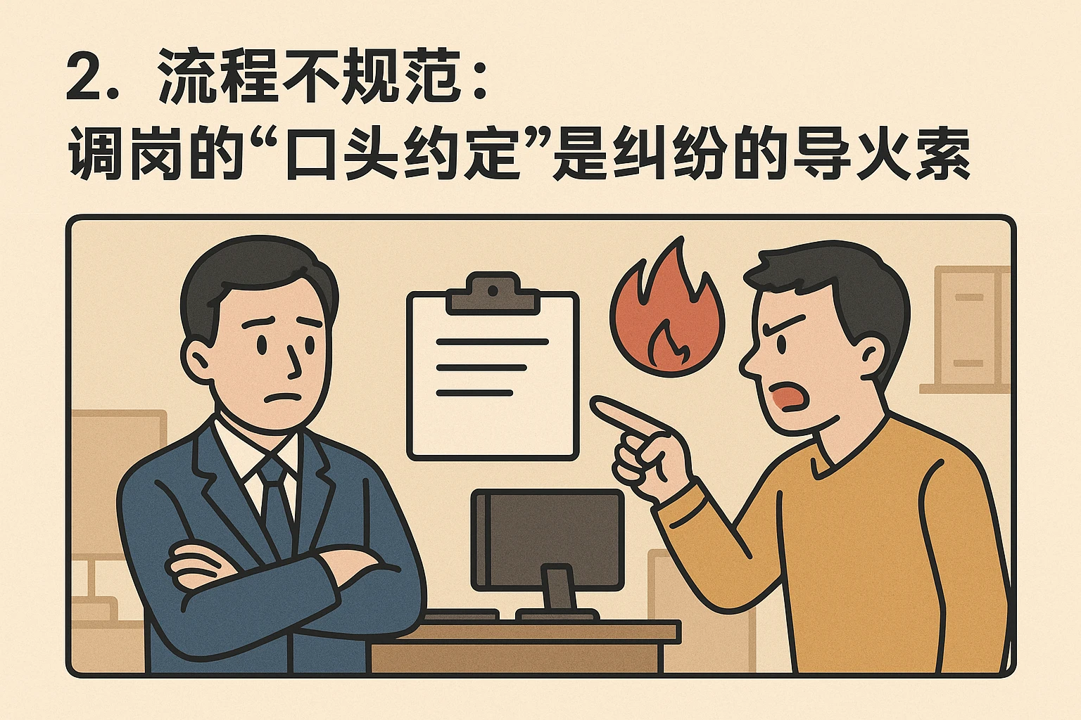 2. 流程不规范:调岗的“口头约定”是纠纷的导火索