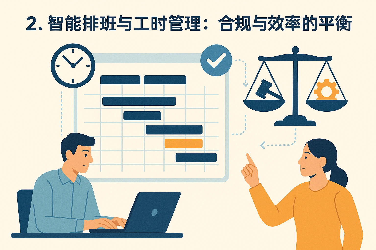 2. 智能排班与工时管理:合规与效率的平衡