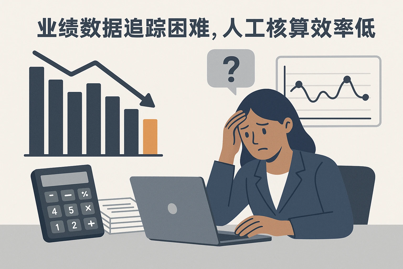 2. 业绩数据追踪困难,人工核算效率低
