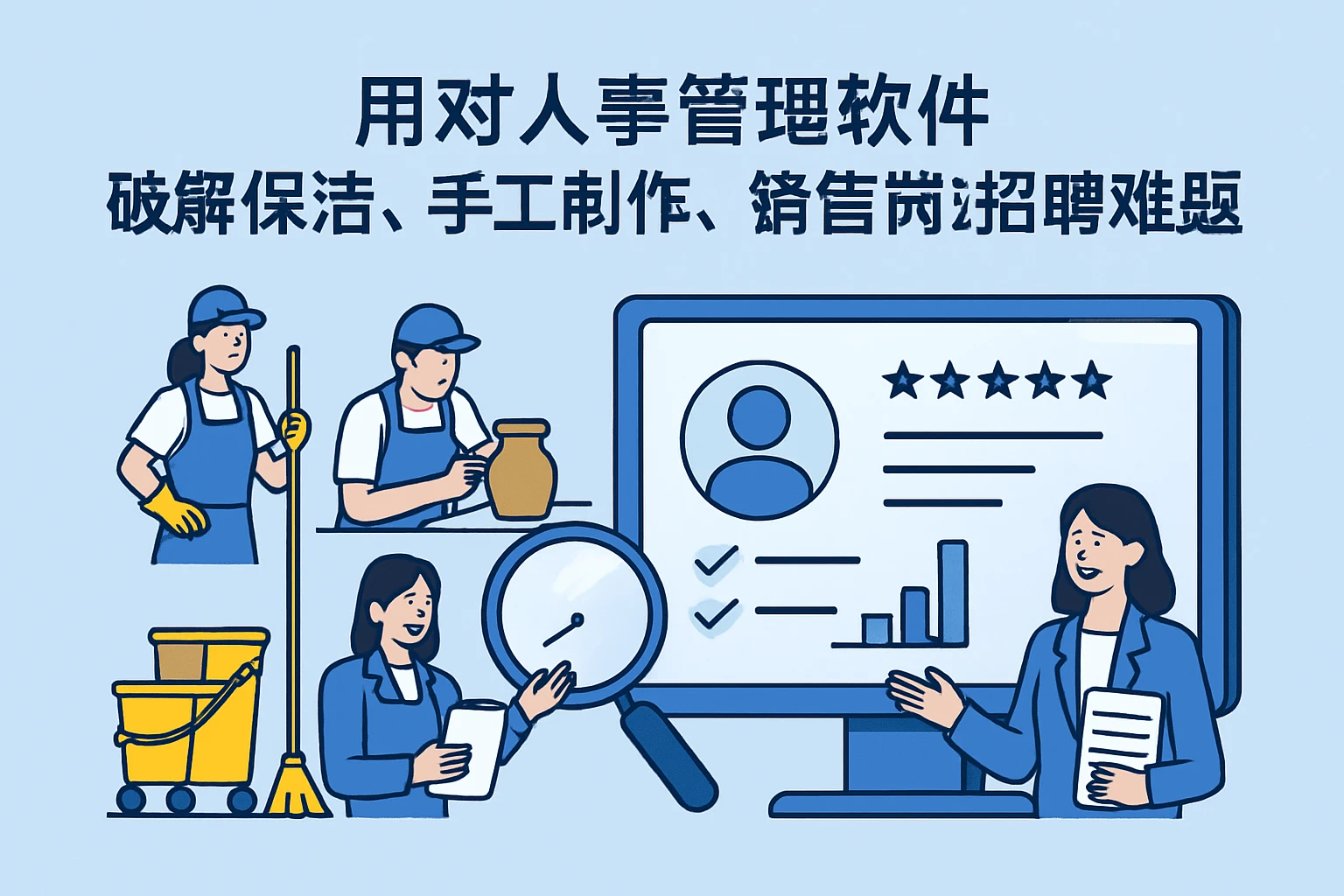 用对人事管理软件,破解保洁、手工制作、销售岗位招聘难题