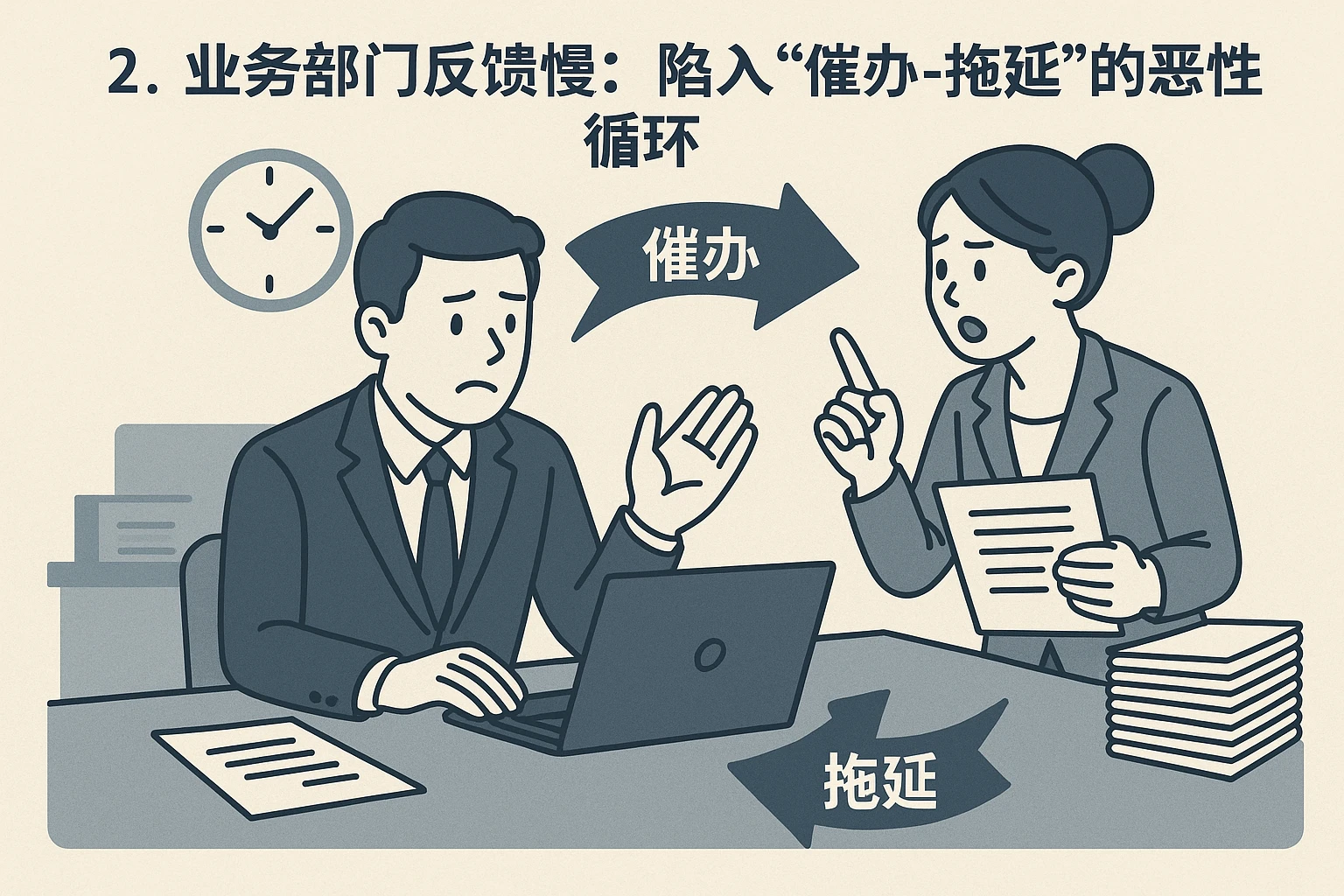 2. 业务部门反馈慢：陷入“催办-拖延”的恶性循环