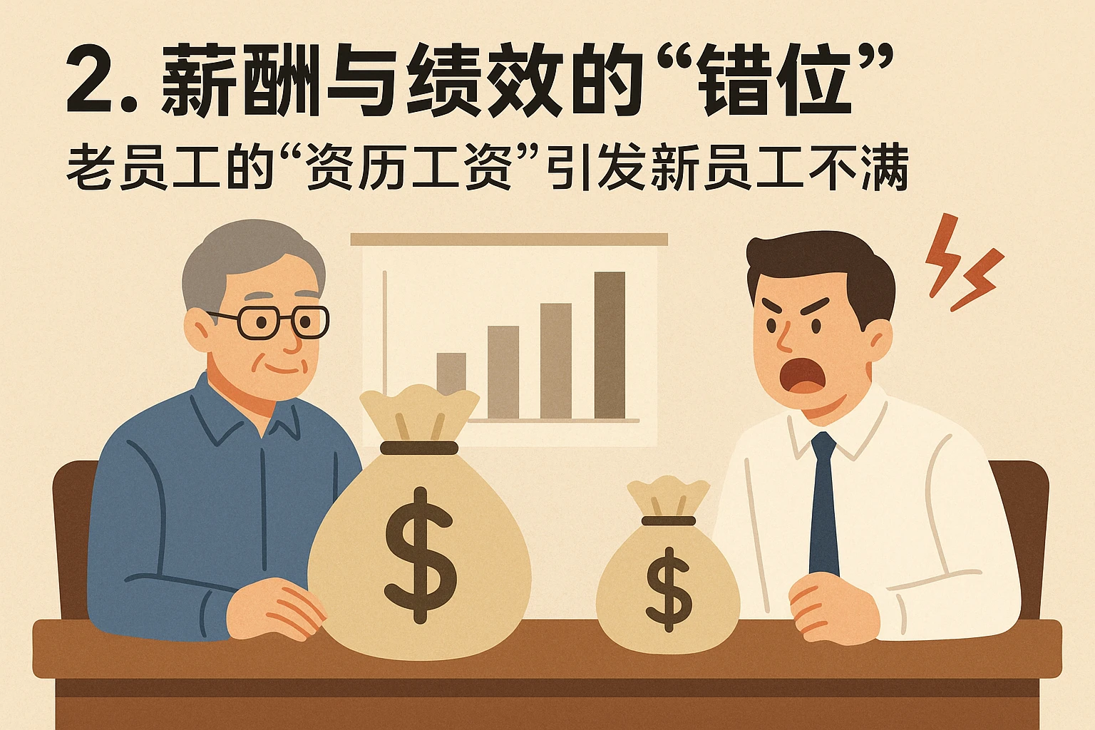 2. 薪酬与绩效的“错位”:老员工的“资历工资”引发新员工不满