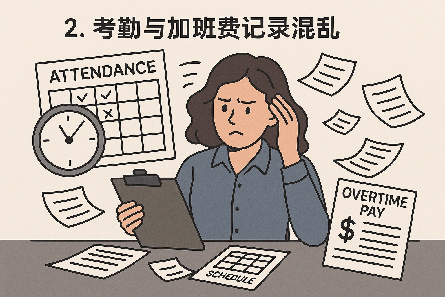 2. 考勤与加班费记录混乱