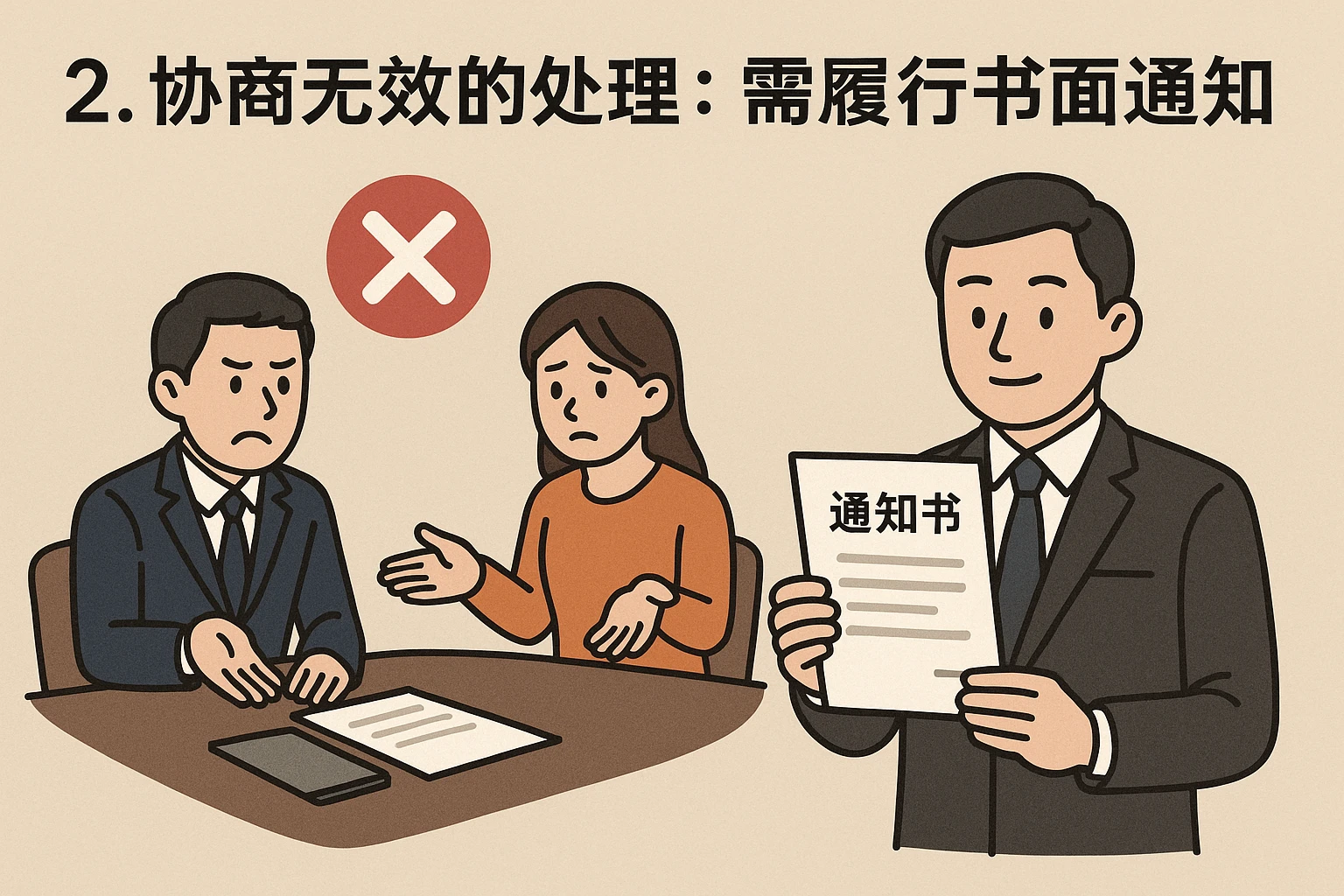 2. 协商无效的处理：需履行书面通知义务