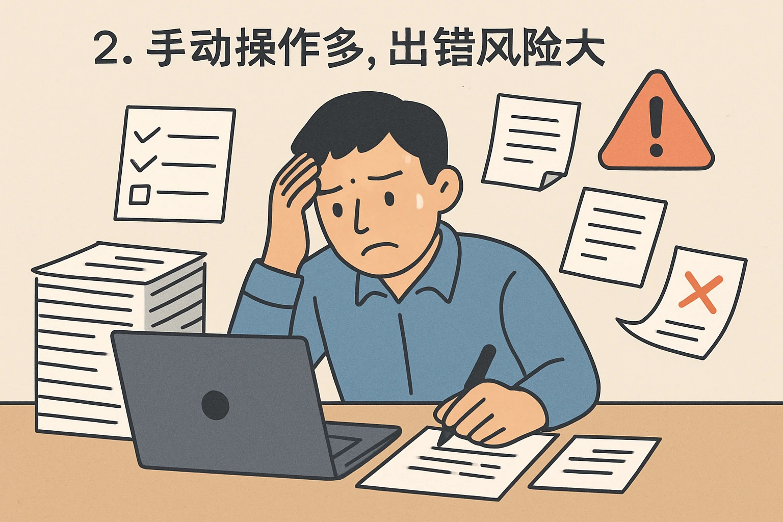 2. 手动操作多，出错风险大