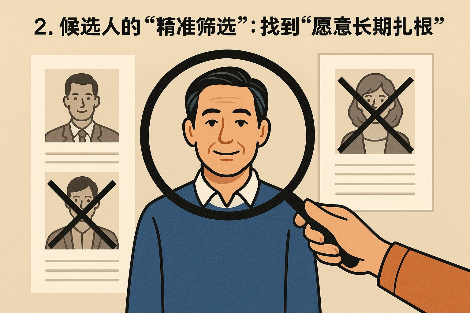 2. 候选人的“精准筛选”:找到“愿意长期扎根”的人
