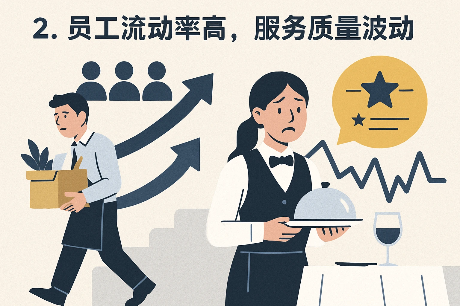 2. 员工流动率高,服务质量波动