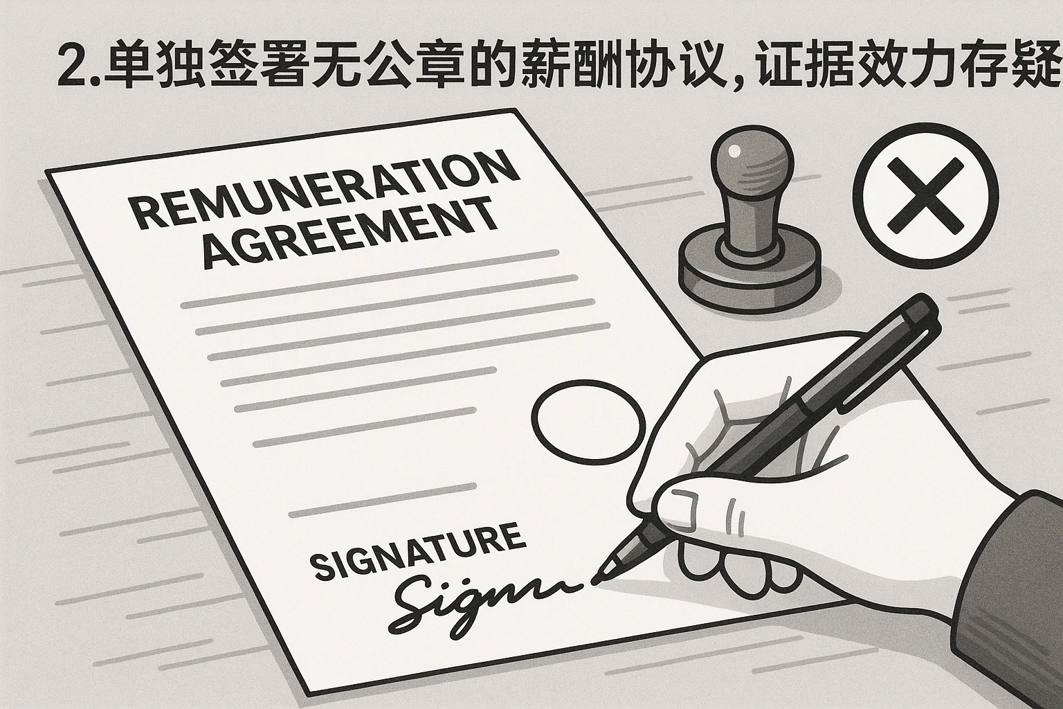 2. 单独签署无公章的薪酬协议,证据效力存疑