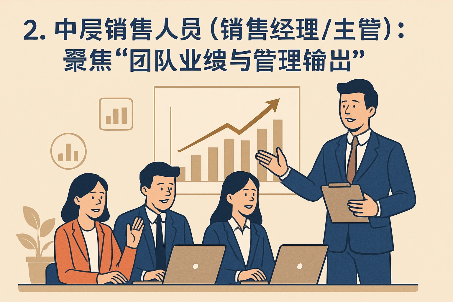 2. 中层销售人员（销售经理/主管）：聚焦“团队业绩与管理输出”