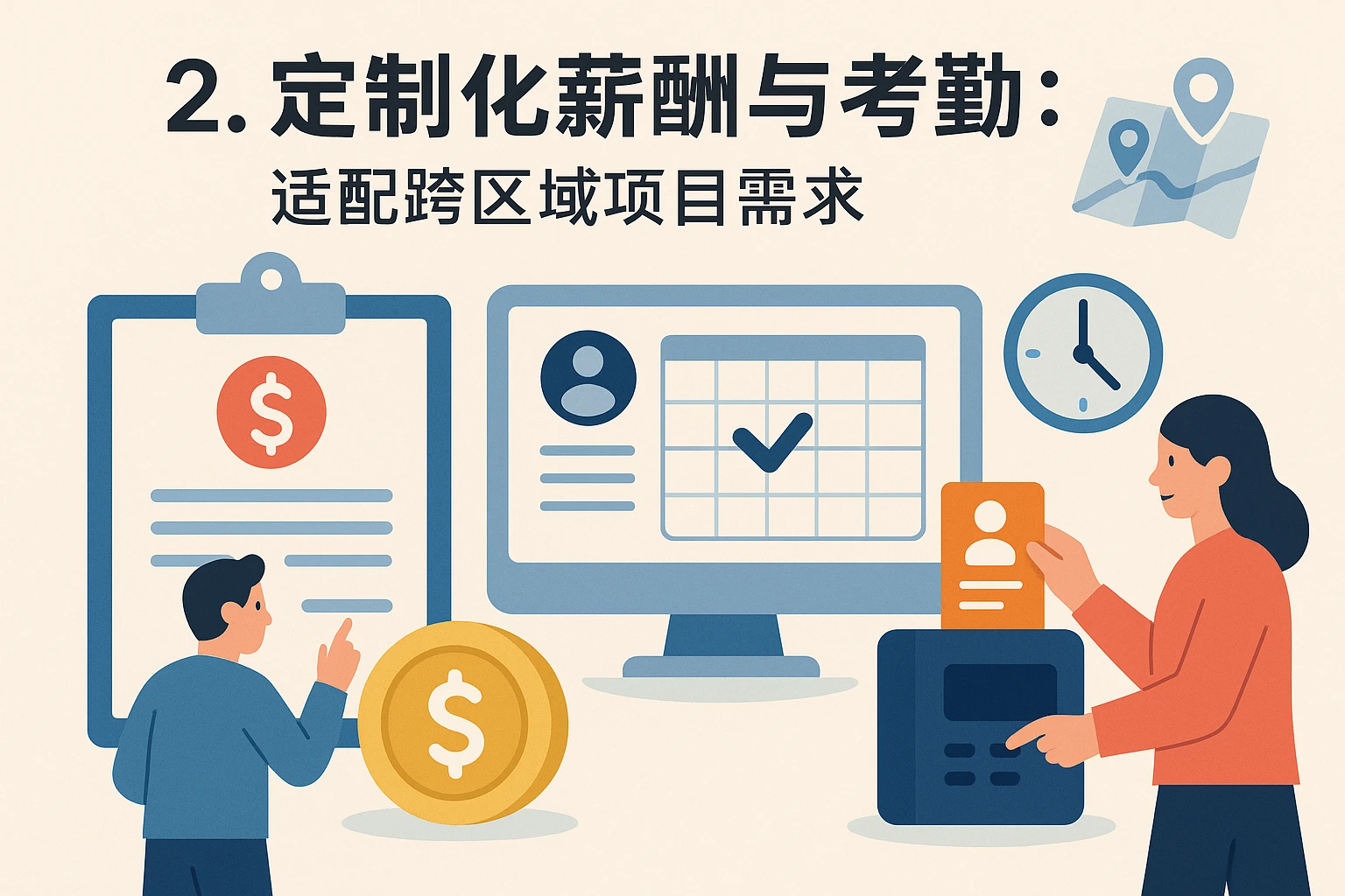 2. 定制化薪酬与考勤：适配跨区域项目需求