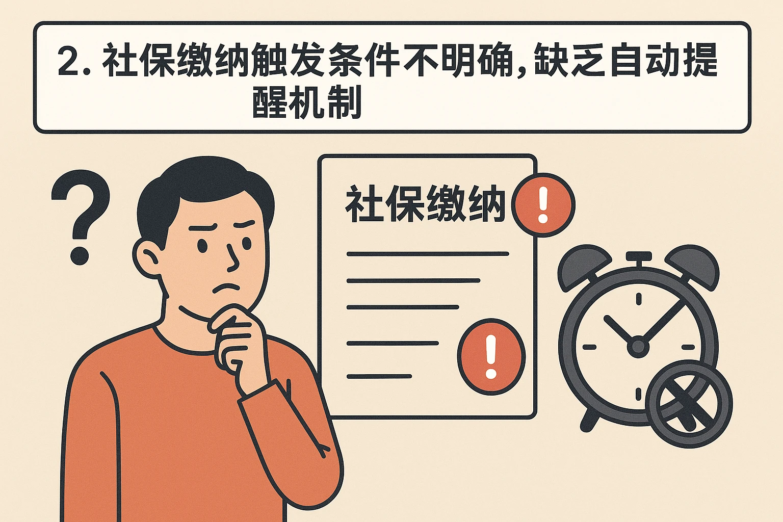 2. 社保缴纳触发条件不明确，缺乏自动提醒机制