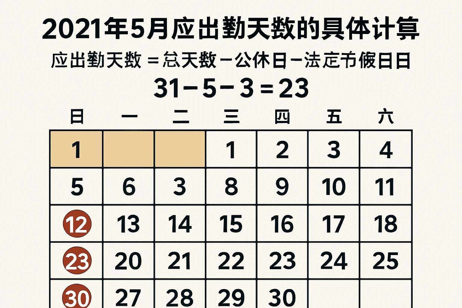 2021年5月应出勤天数的具体计算