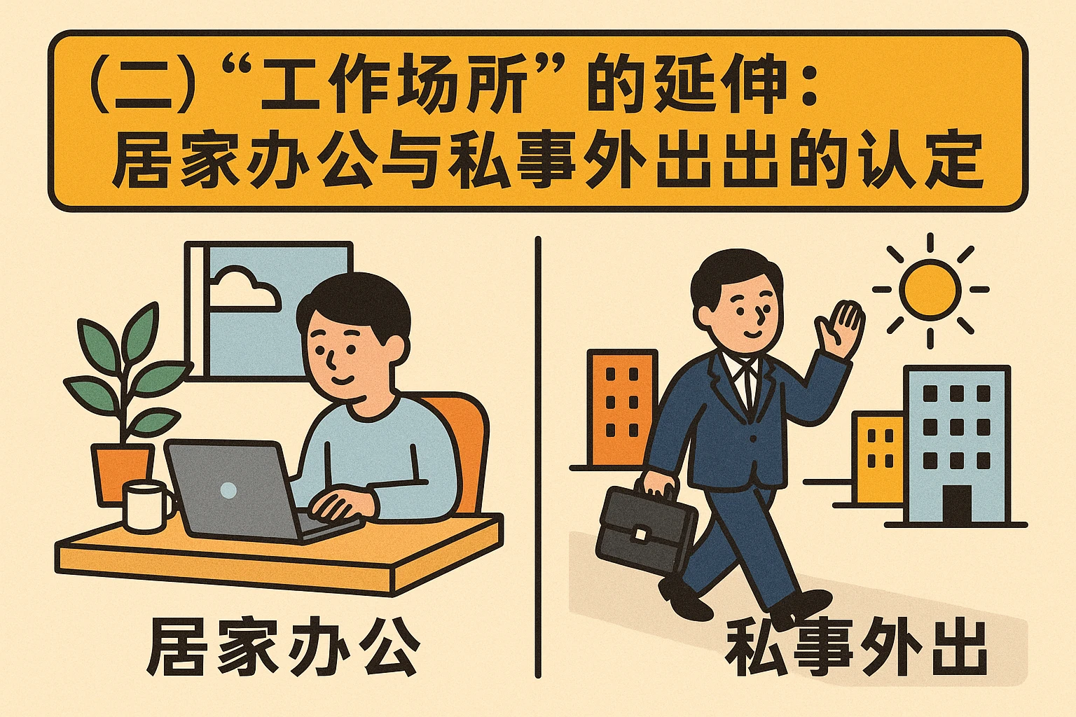 （二）“工作场所”的延伸：居家办公与私事外出的认定