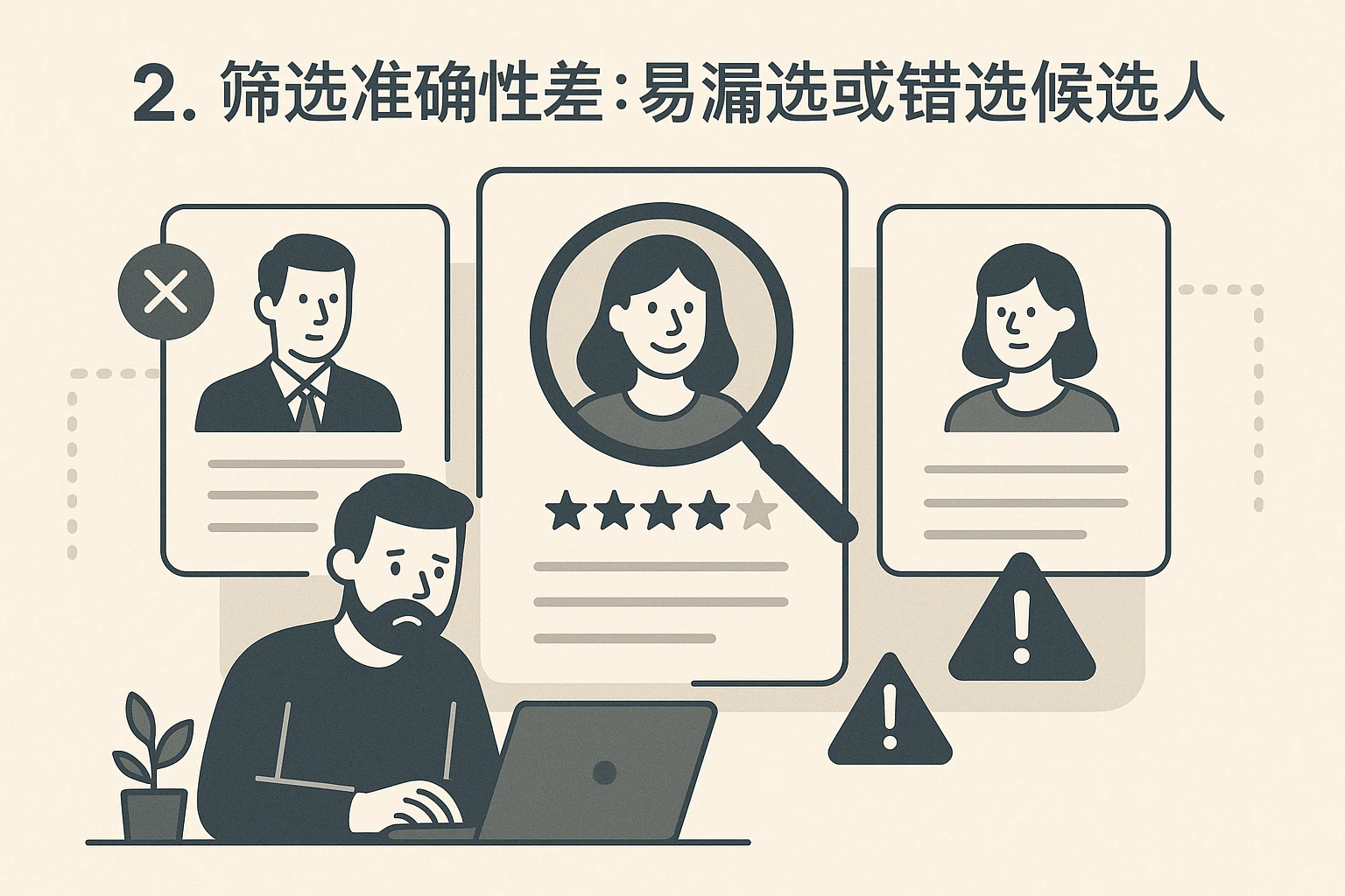 2. 筛选准确性差：易漏选或错选候选人