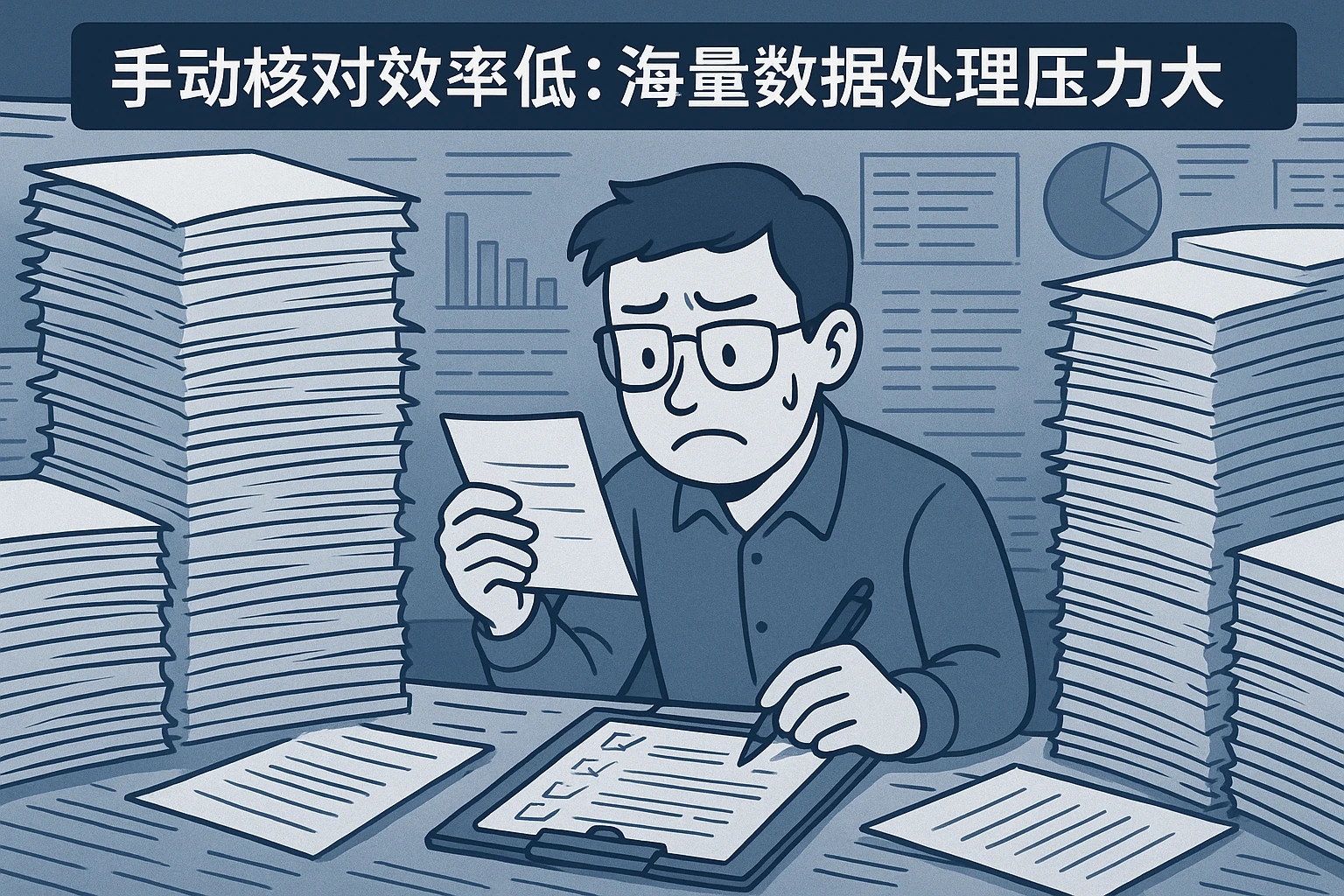 2. 手动核对效率低：海量数据处理压力大