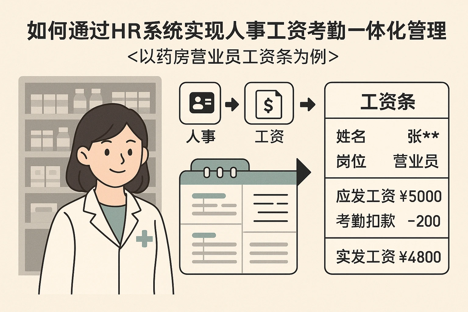 如何通过HR系统实现人事工资考勤一体化管理——以药房营业员工资条为例