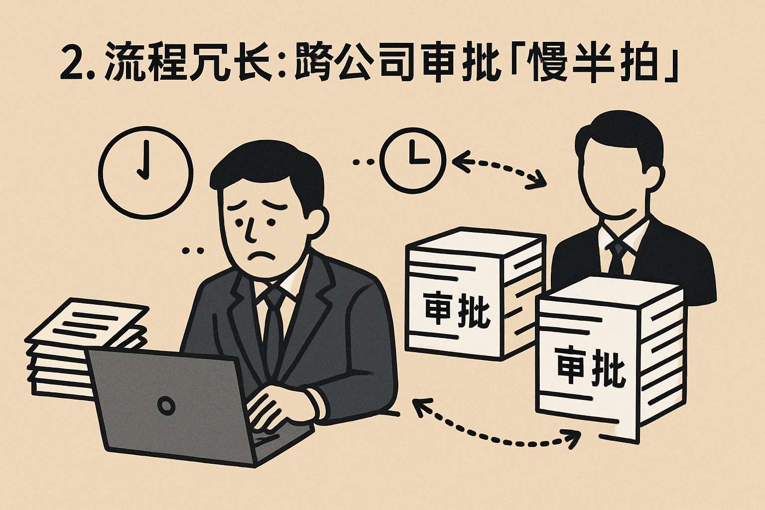 2. 流程冗长:跨公司审批