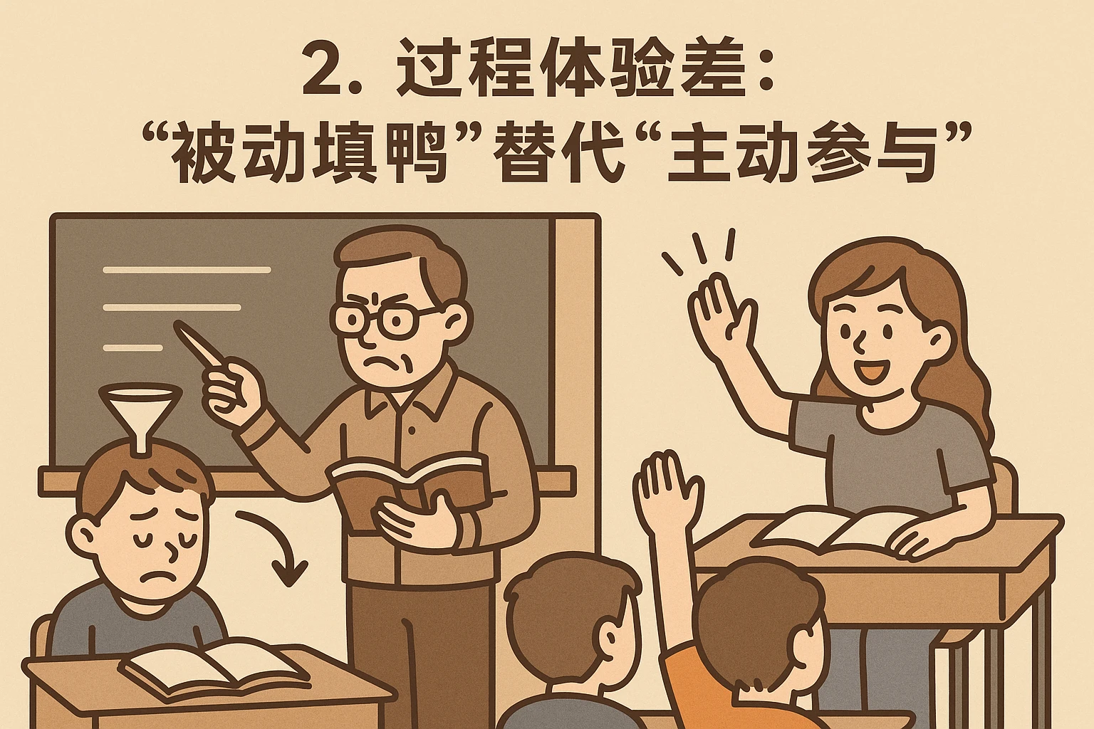 2. 过程体验差:“被动填鸭”替代“主动参与”