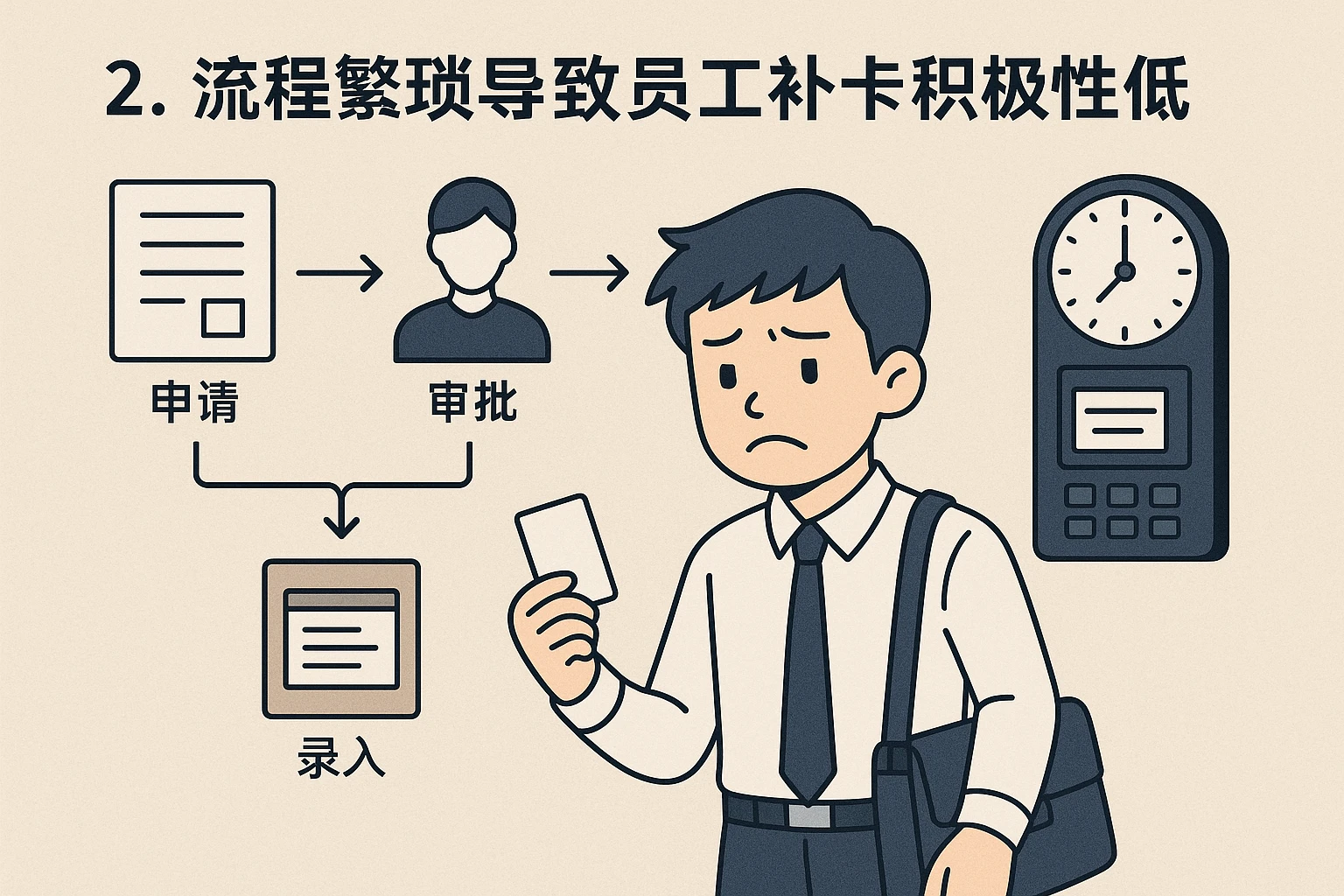 2. 流程繁琐导致员工补卡积极性低