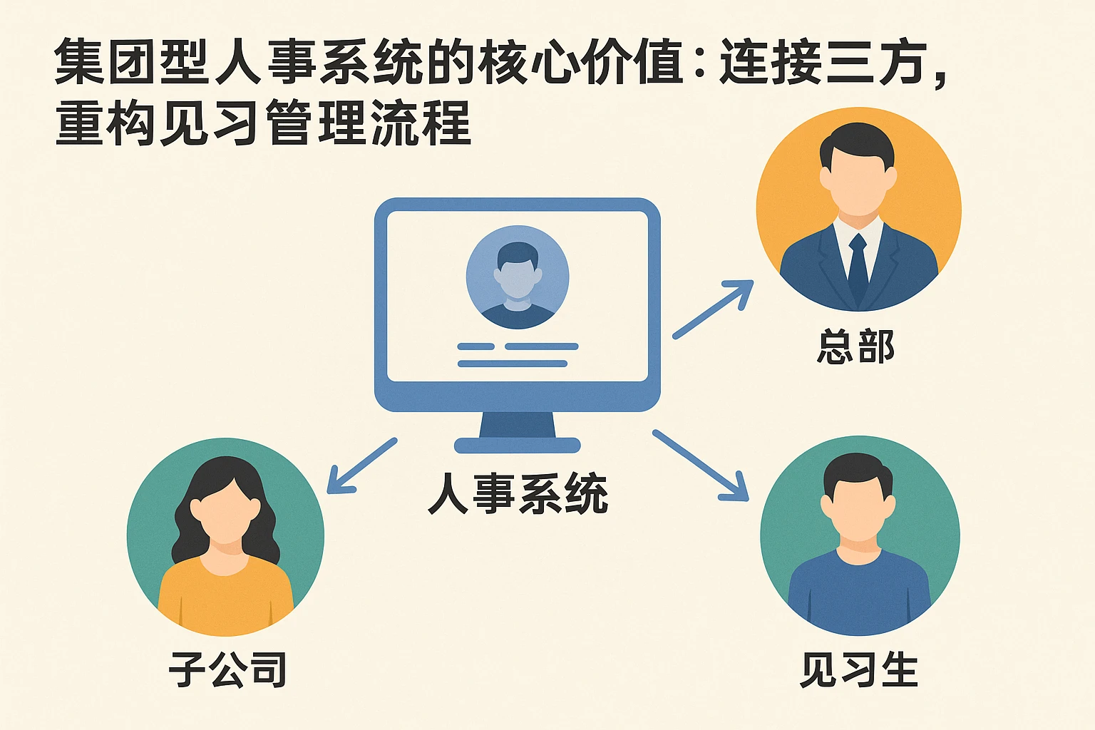 2. 集团型人事系统的核心价值:连接三方,重构见习管理流程